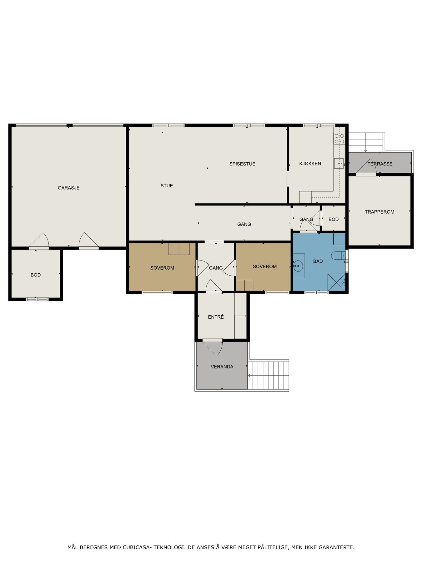 Planskisse for 1. etasje med en parkeringsplass i garasje som er felles med seksjon 1 med en egen bod i bakkant. Galleribilde