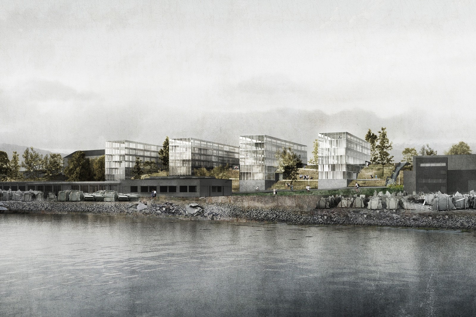 Det er utarbeidet et skisseprosjekt for mulige framtidige boligblokker med 150-200 boenheter i samarbeid med grunneiere på naboeiendommer Galleribilde