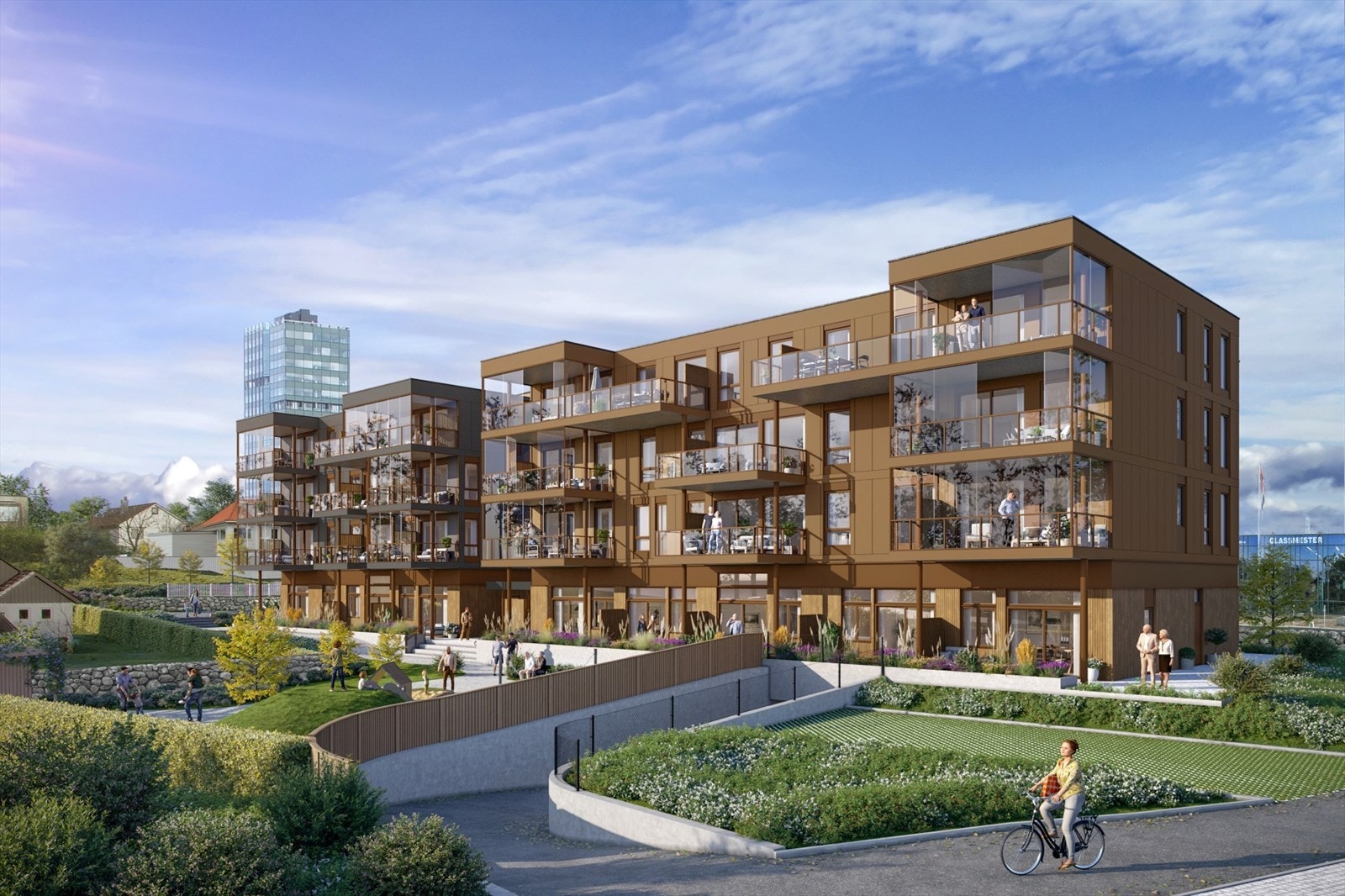 Fasadene består i hovedsak av fasadeplater, et vedlikeholdsvennlig og elegant materialvalg. Galleribilde