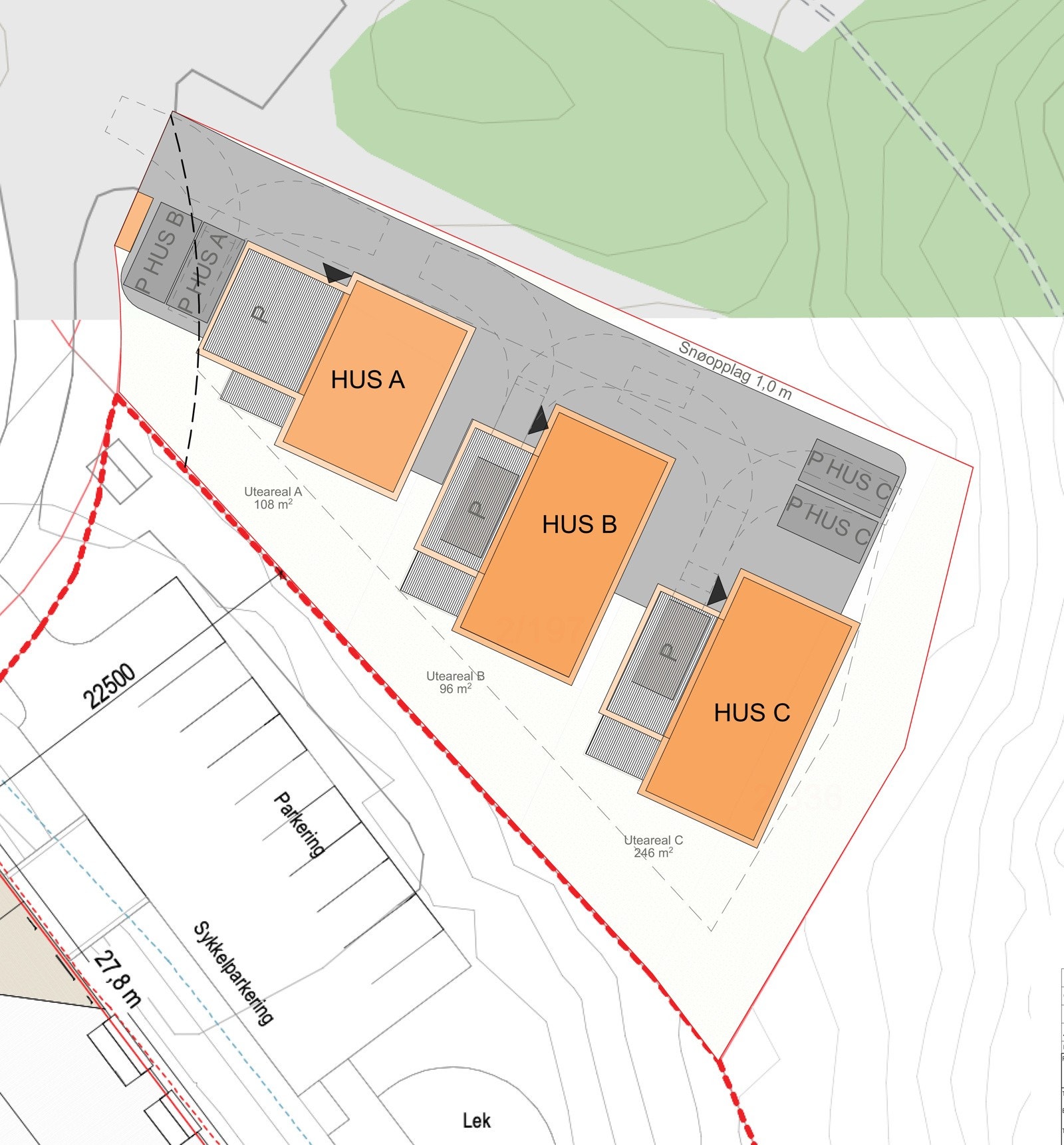 Situasjonsplan. Alle boligen vil få eiet tomt. Galleribilde