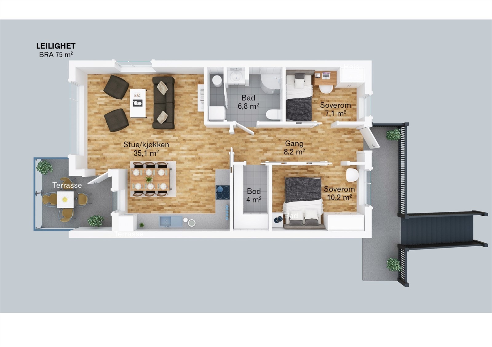 3D plan 75m2 - 2 sov.jpg Galleribilde