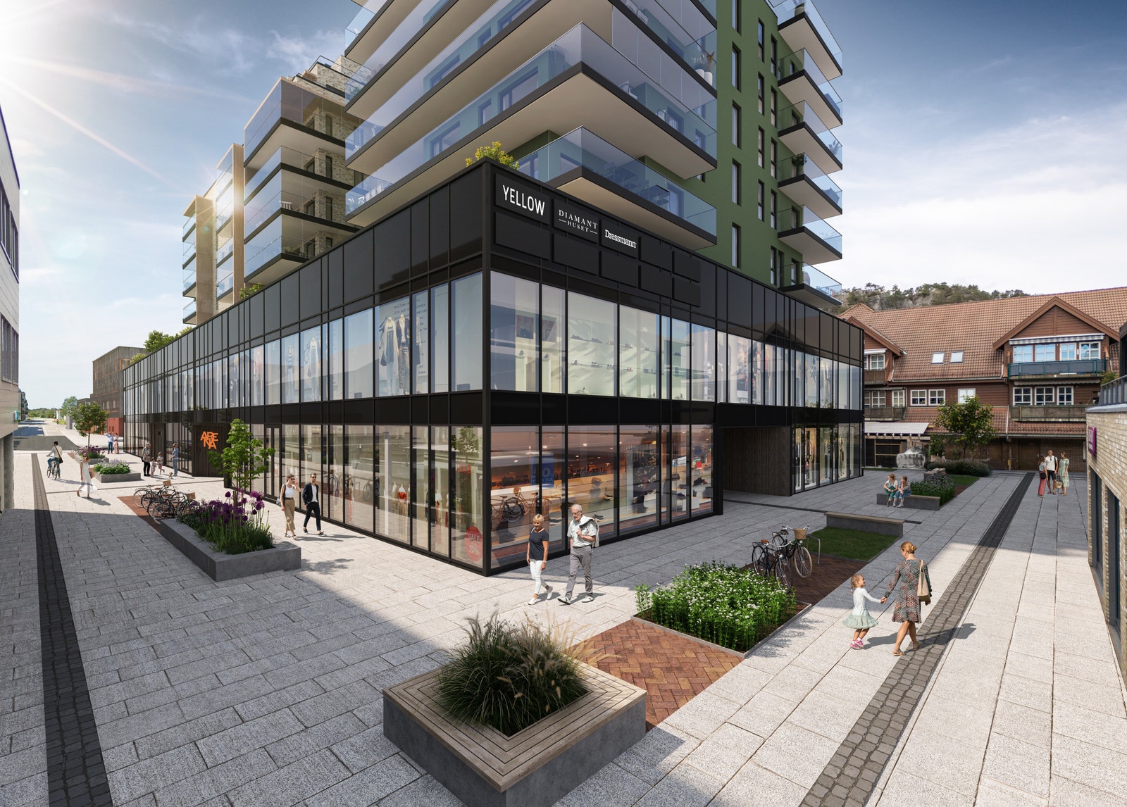 Store glassfasader gjør det ekstra hyggelig å gå på et senter. Galleribilde