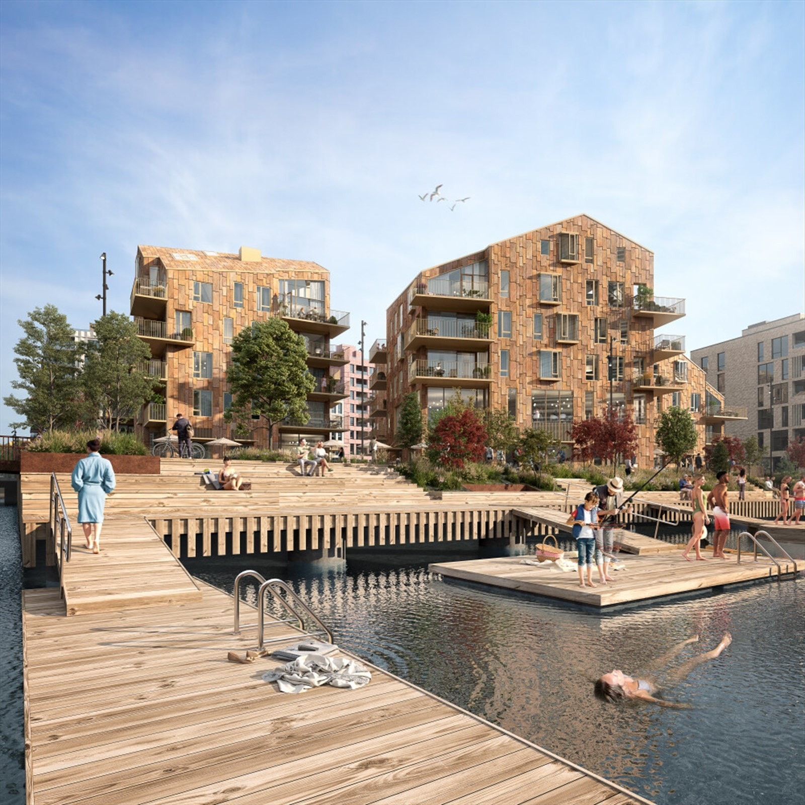 Hyggelig bryggeanlegg tilrettelagt for bading. Illustrasjon lånt fra OSU Galleribilde