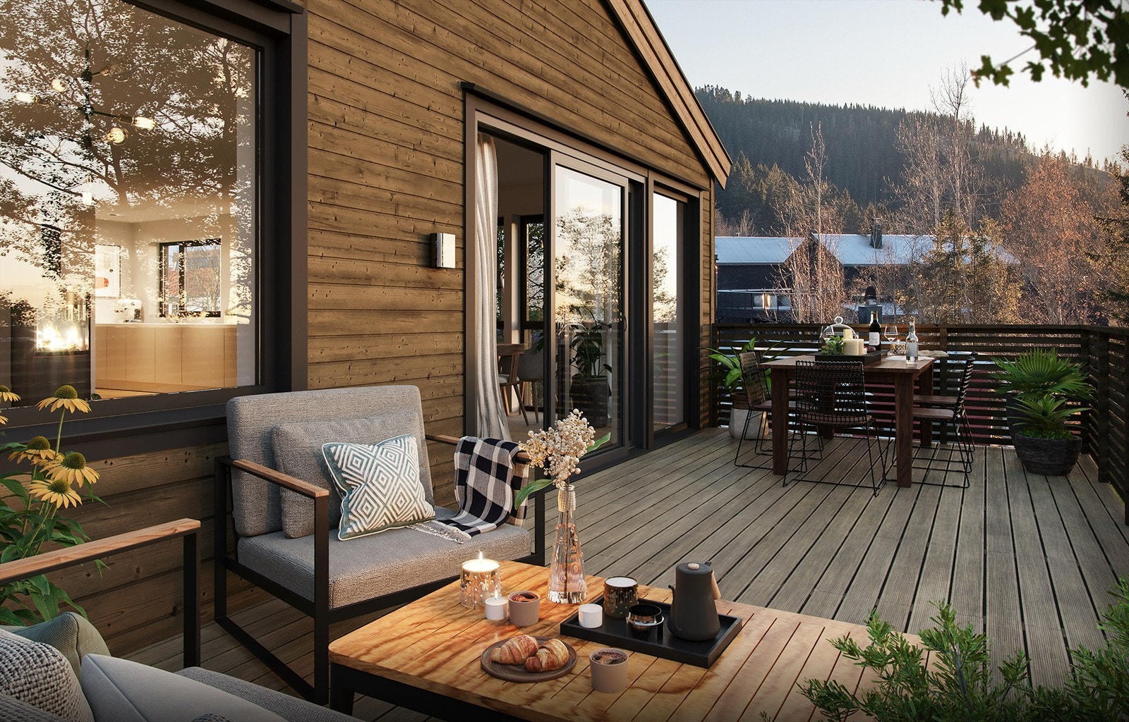 Underetasjen vil bestå av vindfang, hall, bad, vaskerom og tre soverom. Beveger man seg en etasje opp vil man finne en stor åpen stue-kjøkkenløsning, kontor, wc og soverom. Galleribilde