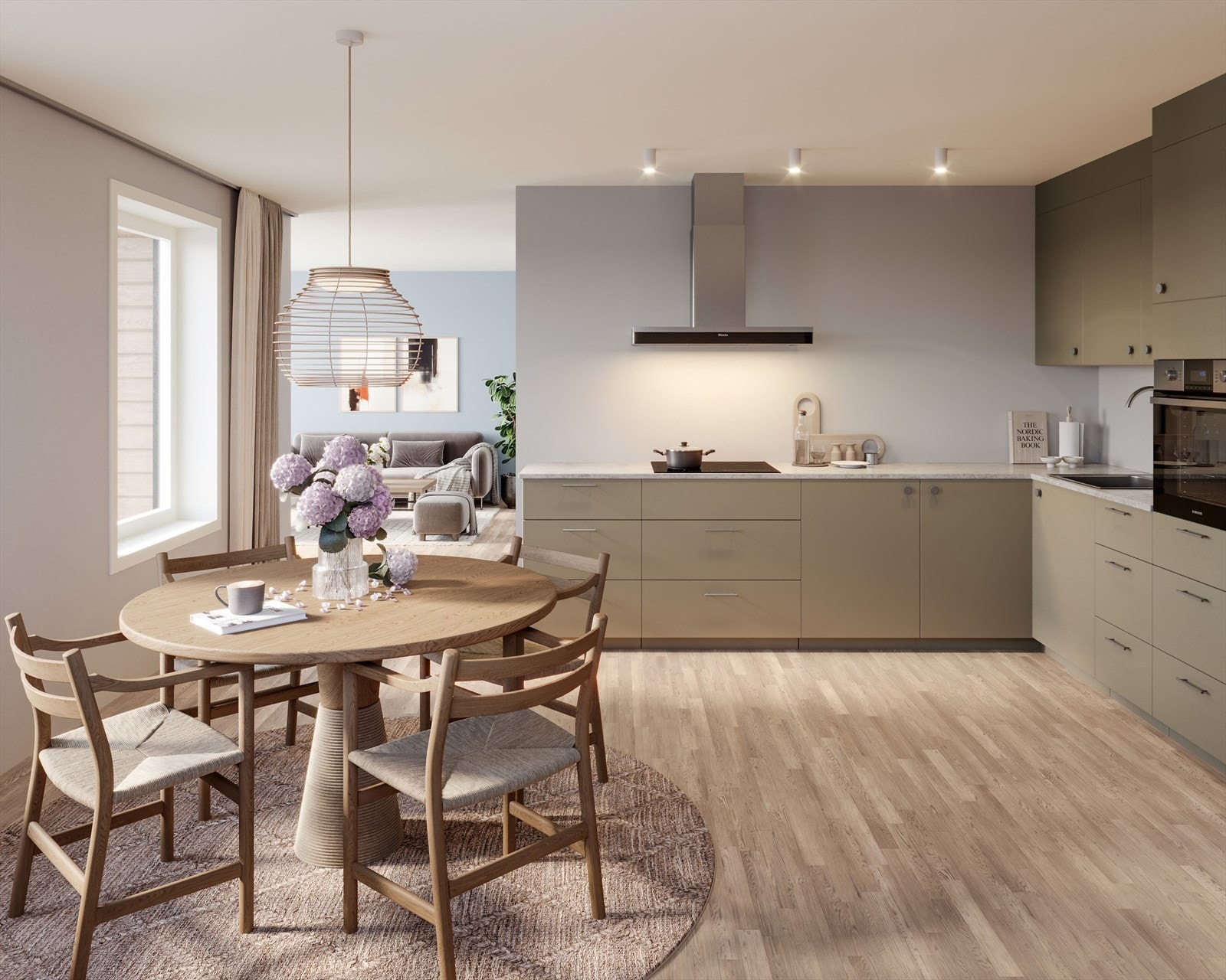 Bildet viser illustasjon av kjøkken i boligmodell. Se leveransebeskrivelse ifht. kjøkkenmodell. Galleribilde