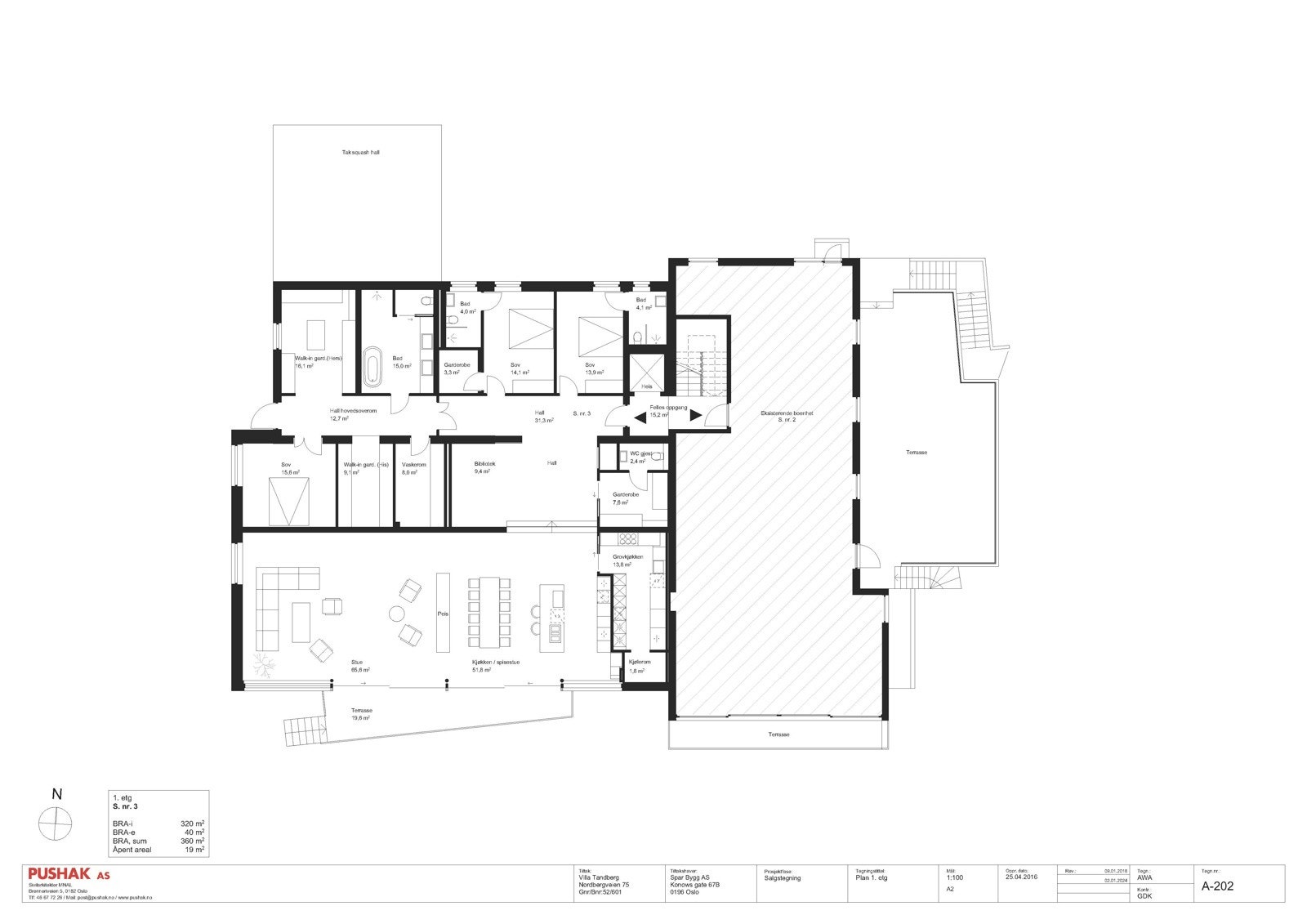 Hageleiligheten - Svært gjennomtenkt planløsning. Legg merke til masteravdeling med "his" og "hers" walk-in, separat garderobe med gjestewc og ikke minst fullt utstyrt grovkjøkken Galleribilde