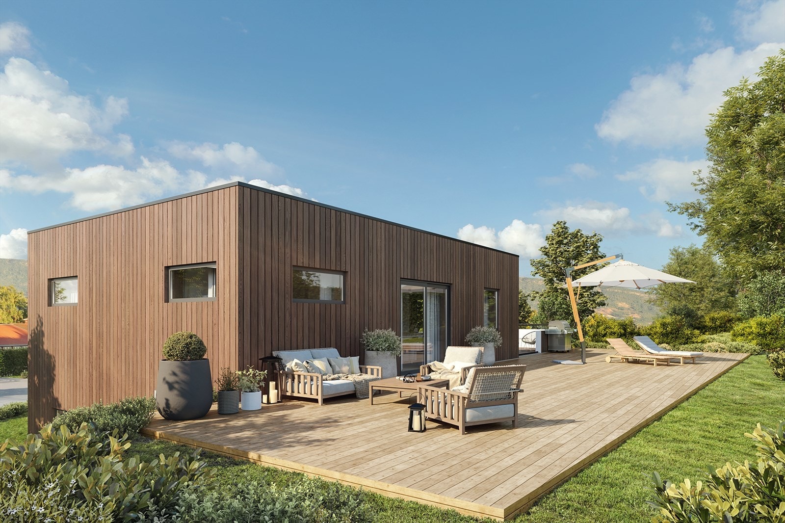 Illustrasjon av en av boligenes store uteplasser Galleribilde