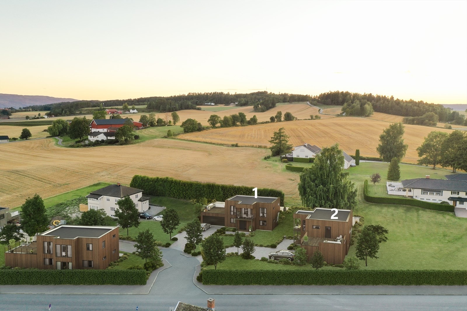 Boligene får en attraktiv beliggenhet i landlige omgivelser med gode solforhold og fjordgløtt mot Tyrifjorden Galleribilde