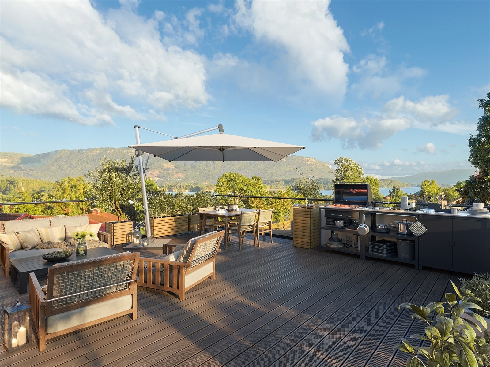 Illustrasjon av terrasse over garasje for lignende bolig Galleribilde