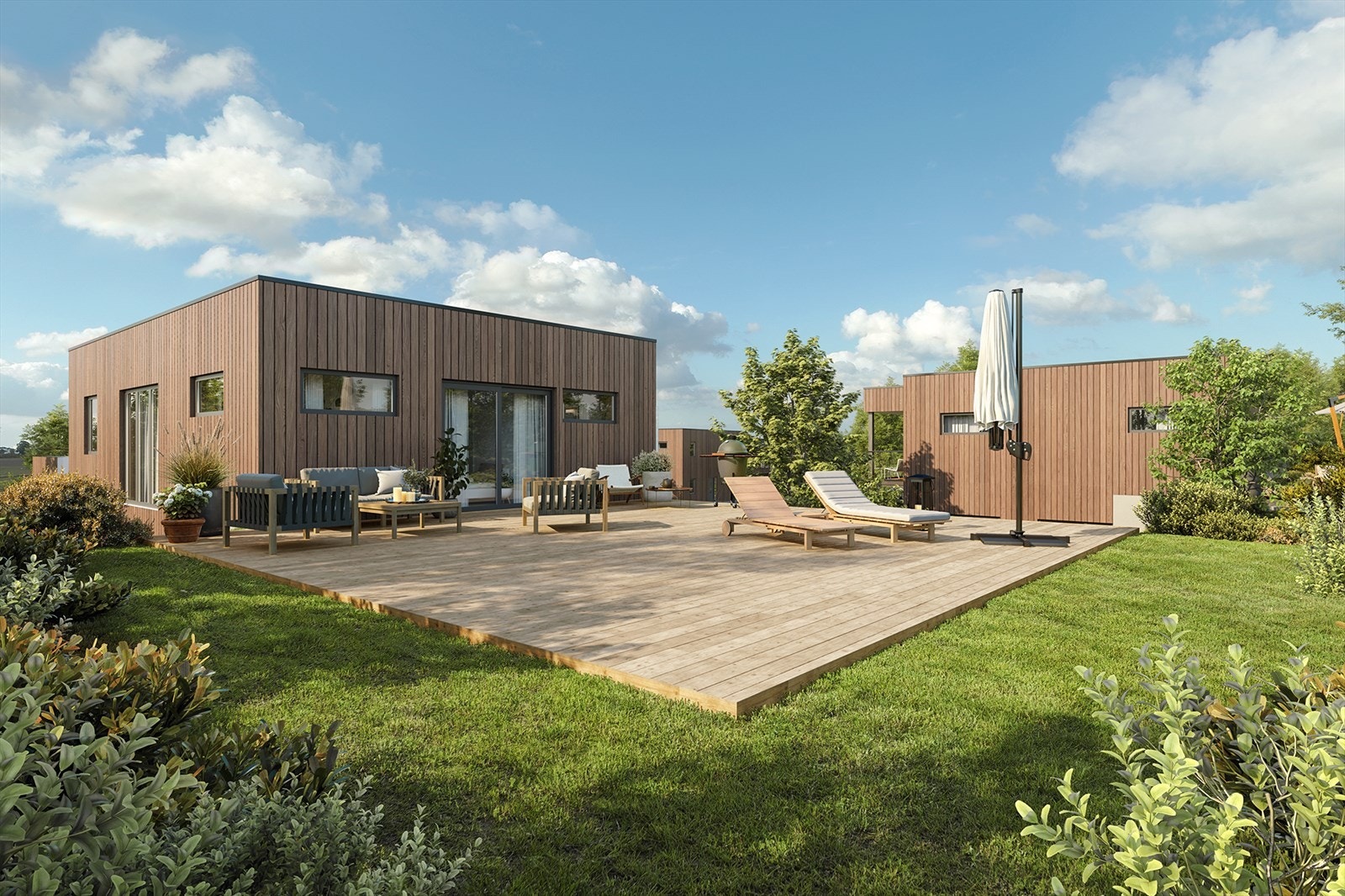 Illustrasjon av en av boligenes store uteplasser Galleribilde