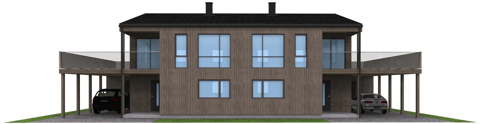 Illustrasjon av prosjektert tomannsbolig. Galleribilde