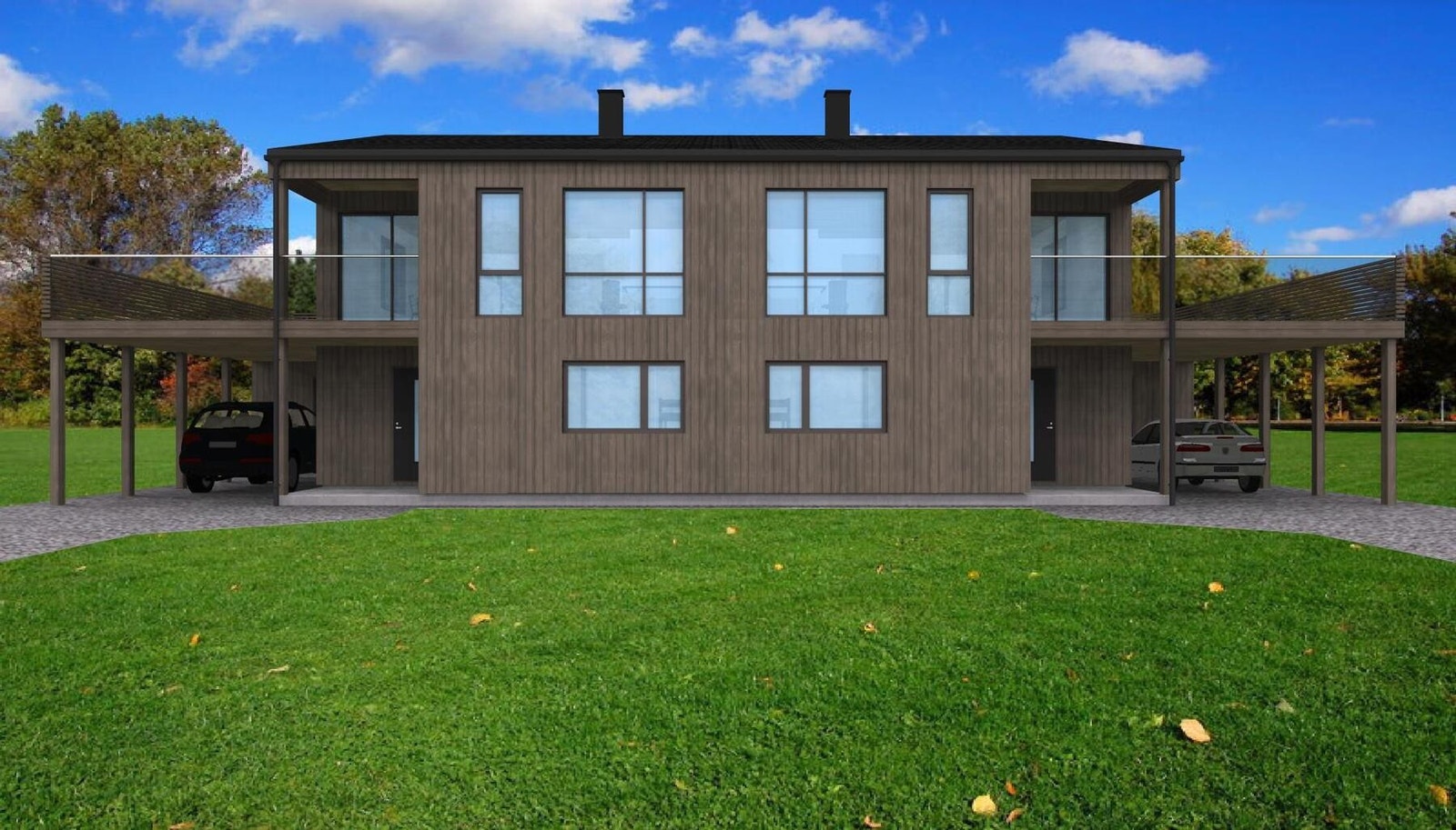 Prosjekterte tomannsboliger på Bjørkmoflata. Galleribilde