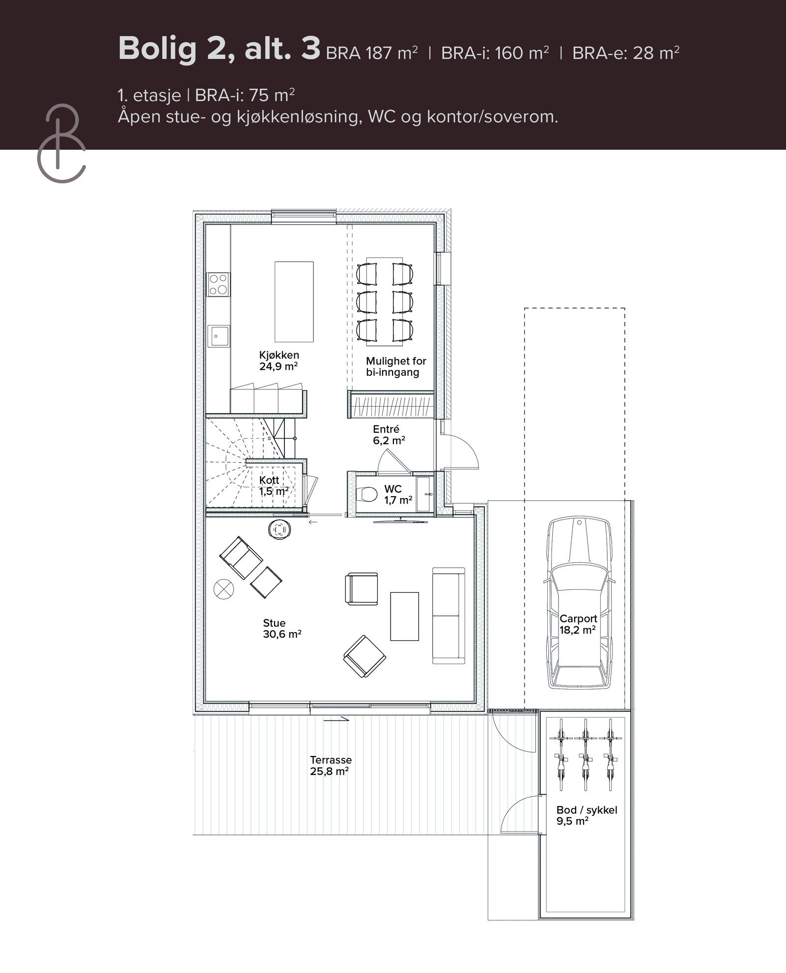 Plantegning - 1.etasje, alternativ 3 Galleribilde
