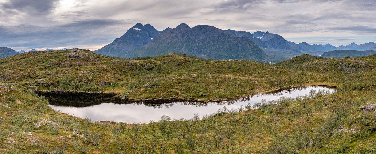 .Del av Finnbyvannet med Kågfjellan i bakgrunnen.
Part of Lake Finnbyvannet with the Kågfjellelan mountains in the background. Galleribilde