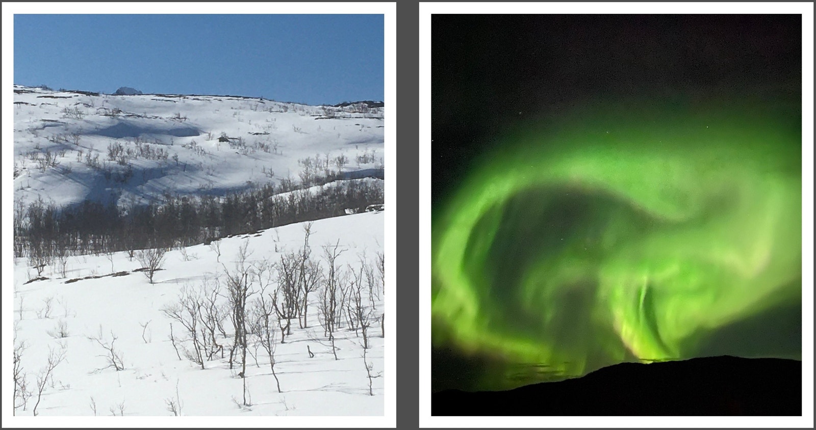 Skiterreng og nordlys.
Ski terrain and northern lights. Galleribilde
