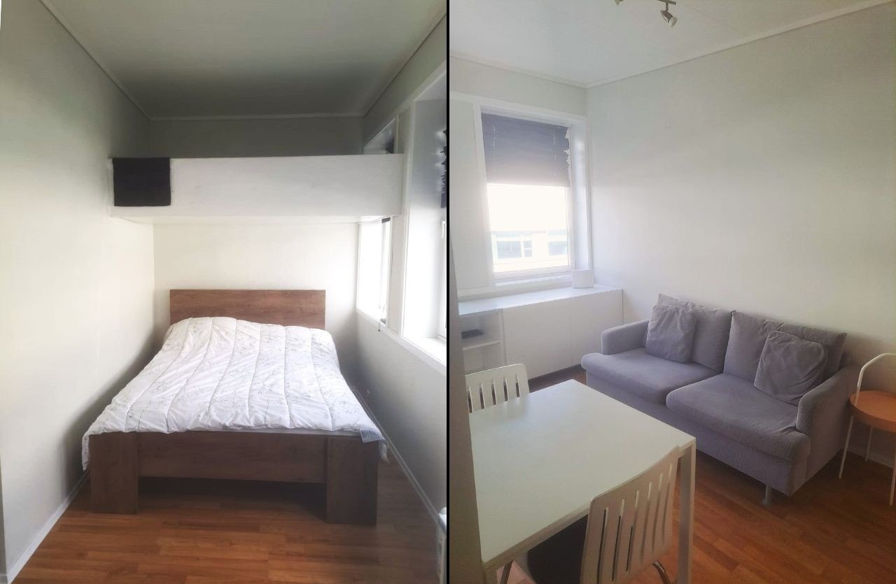 Leiligheten utleies med en større 140x200 seng i tillegg til sovealkoven. Sengeramme er inkludert men ikke madrassen Galleribilde