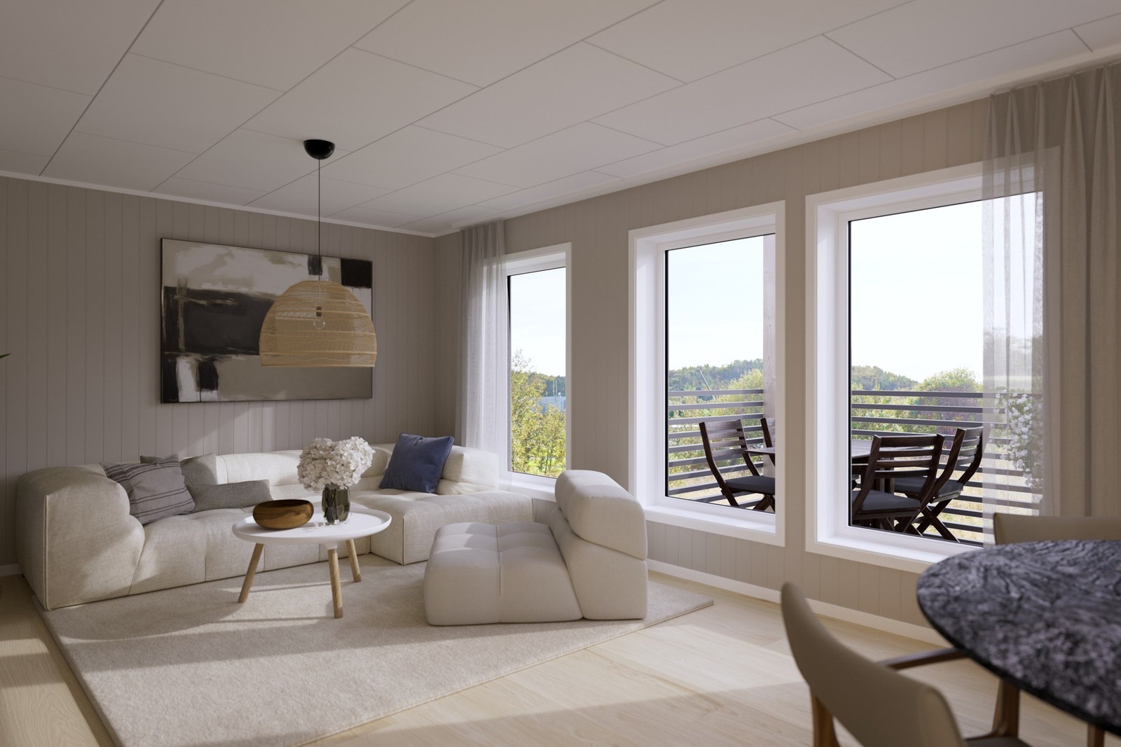 Leilighet type D1-1, D1-2, D2-2 og D2-2 - Store vindusflater og solrik terrasse/veranda. Illustrasjon, avvik vil forekomme. Galleribilde