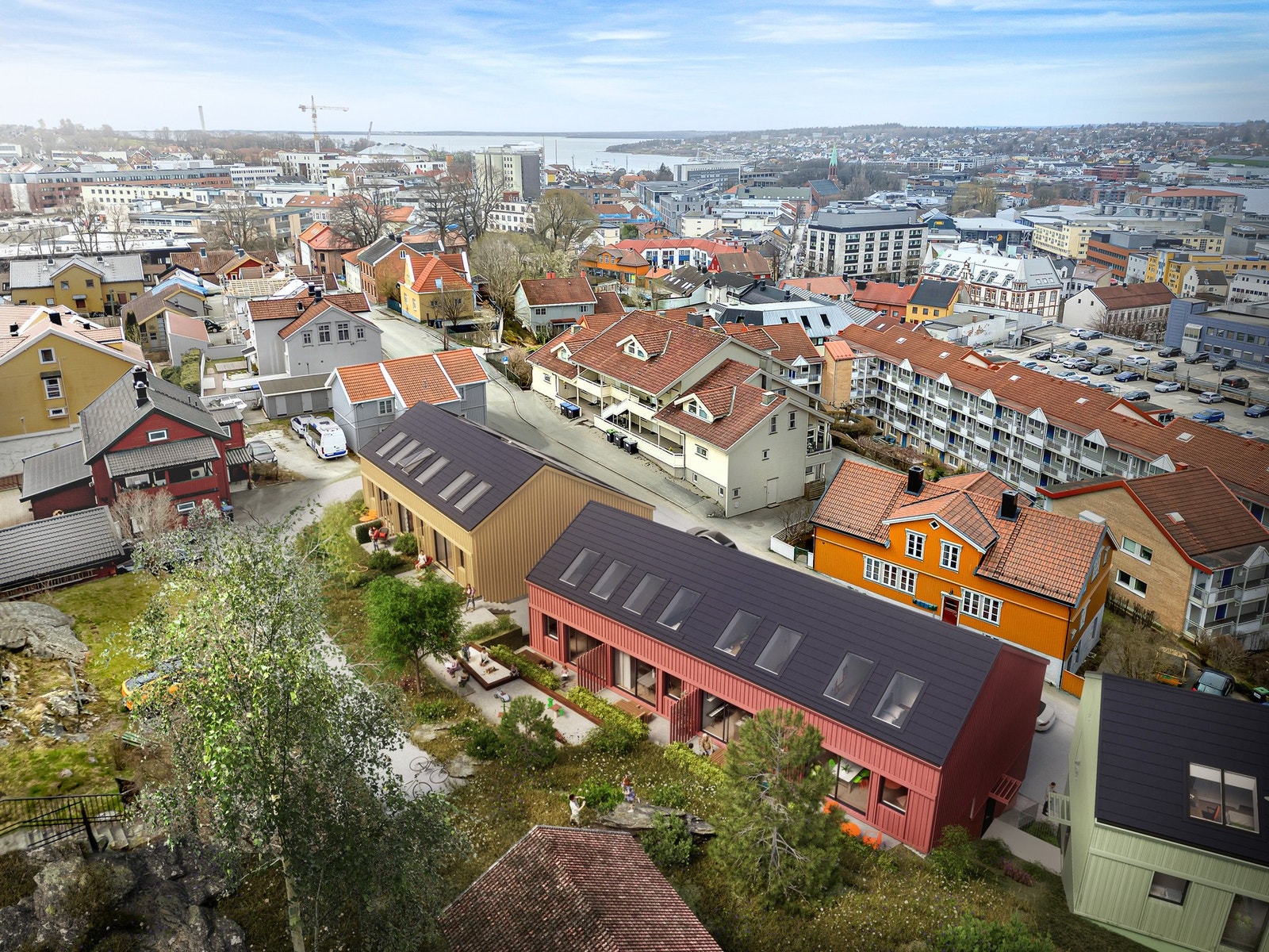 I rekkehus 1-7 vil etasjene bestå av halvetasjer for en spennende og innholdsrik planløsning. Disse vil også få en liten og skjermet takterrasse. Galleribilde