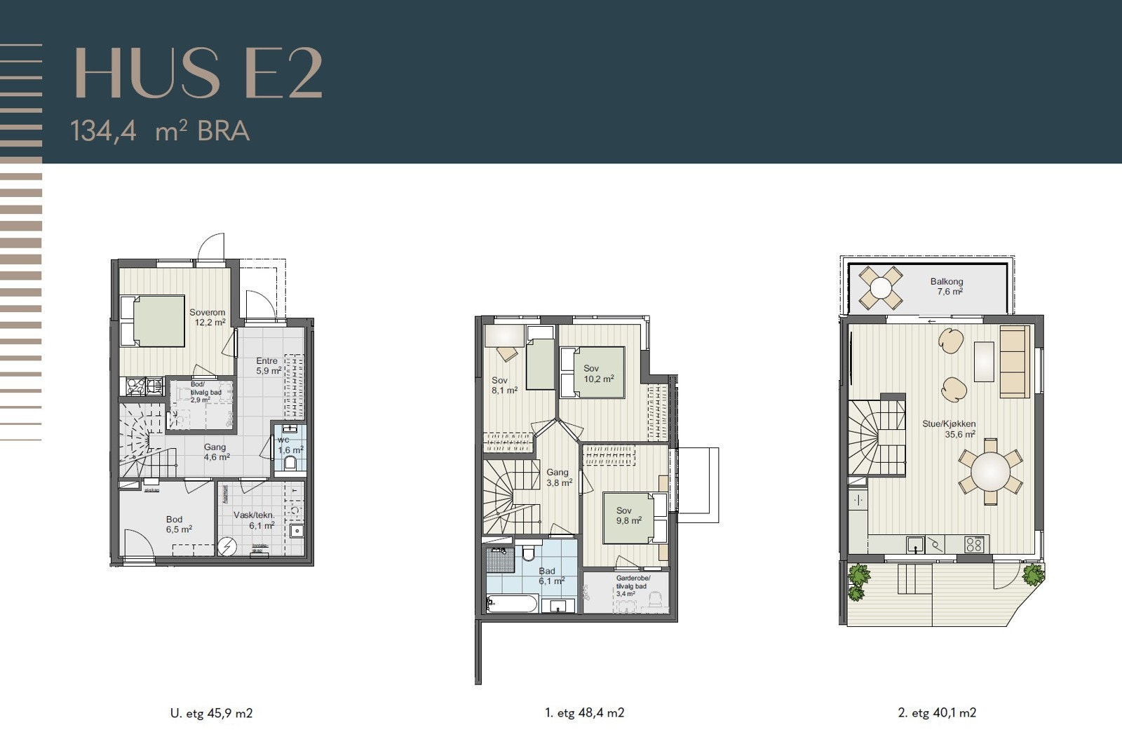 Hus E2 - 1/2 part av tomannbolig - planløsning Galleribilde