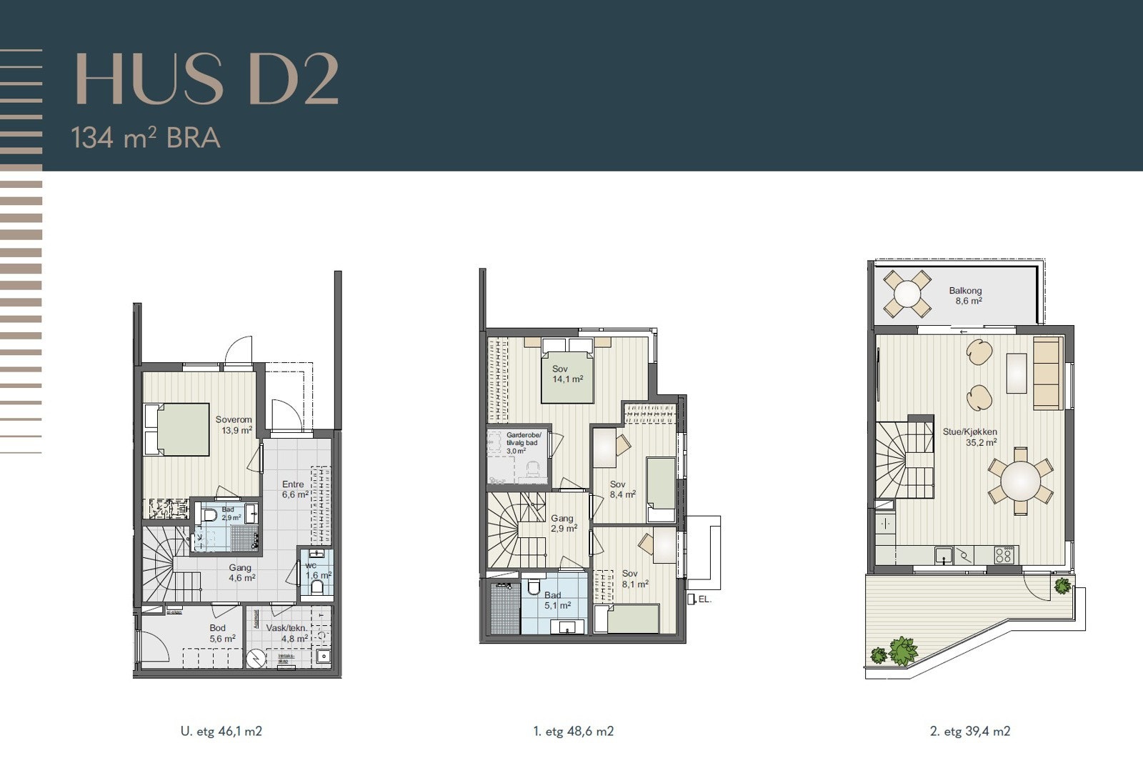 Hus D2 - 1/2 part av tomannbolig - planløsning Galleribilde