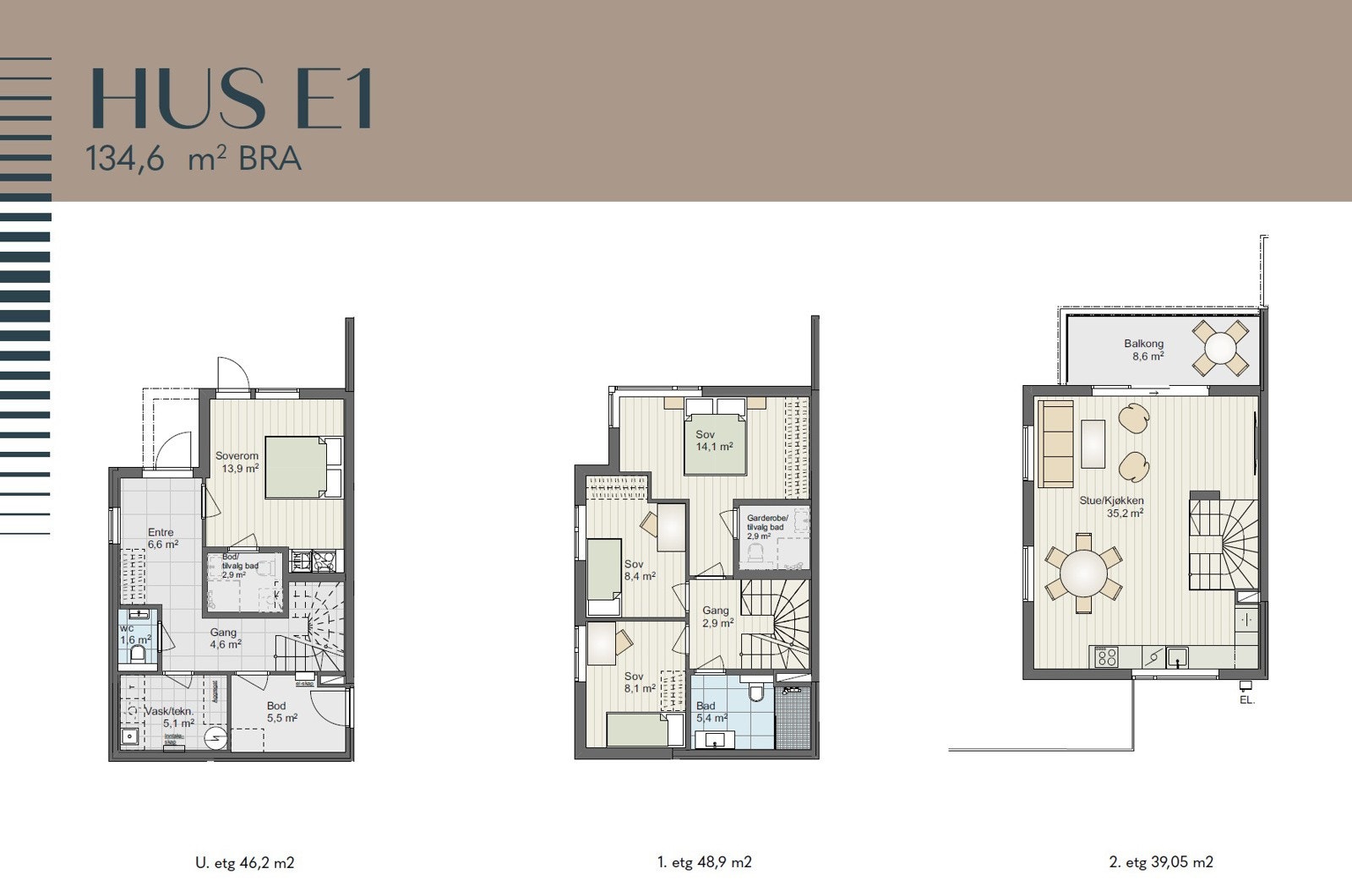 Hus E1 - 1/2 part av tomannbolig - planløsning Galleribilde