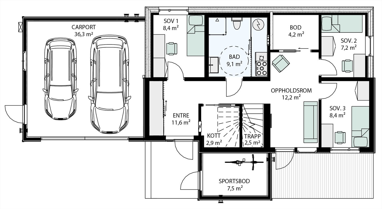 1. etasje i bolig 1 Galleribilde