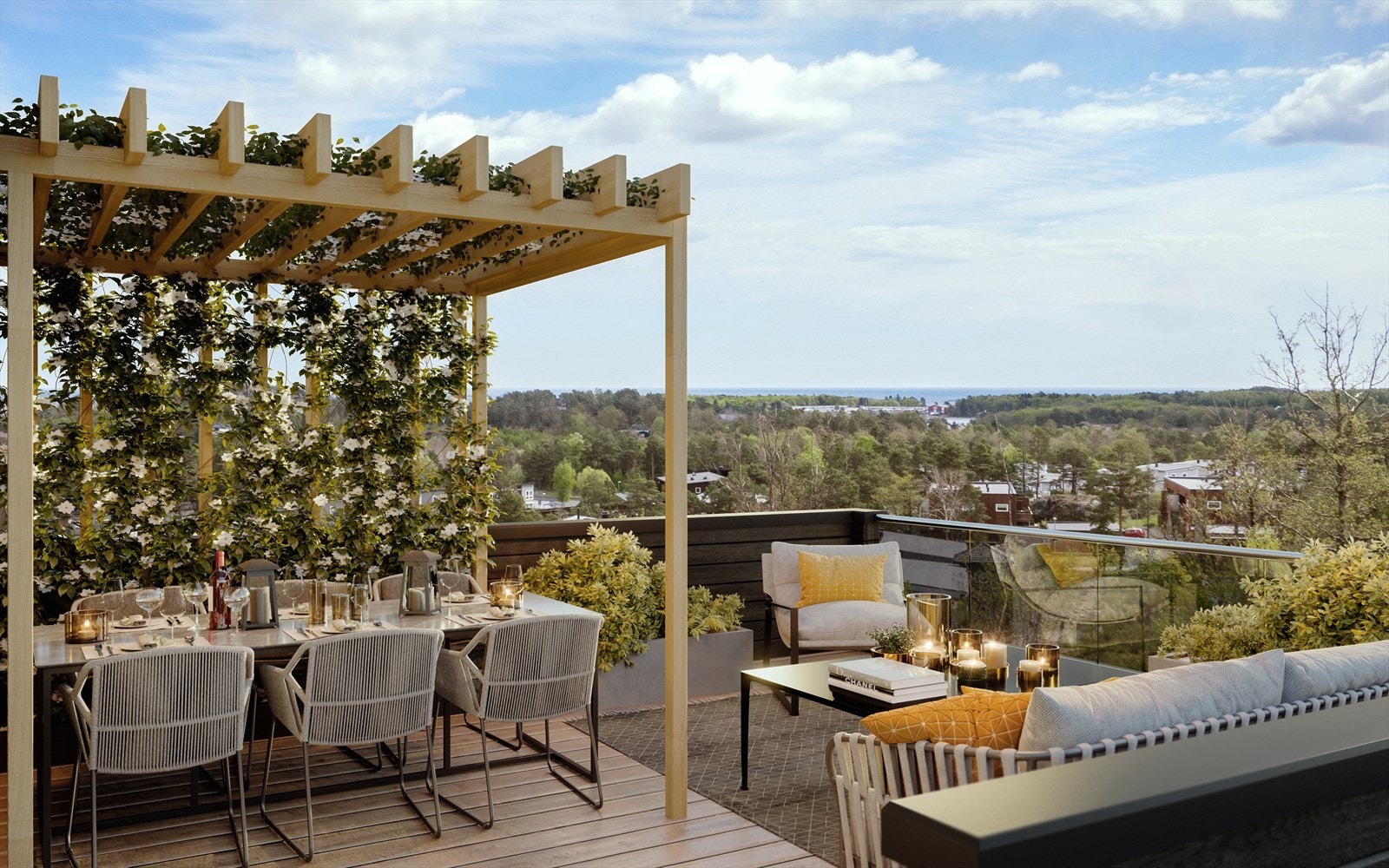 Nydelig stemning med pergola på terrassen Galleribilde