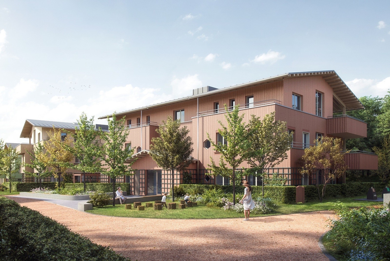 Ballerud Hageby planlegges med fine og bilfrie uteområder mellom husene. Galleribilde
