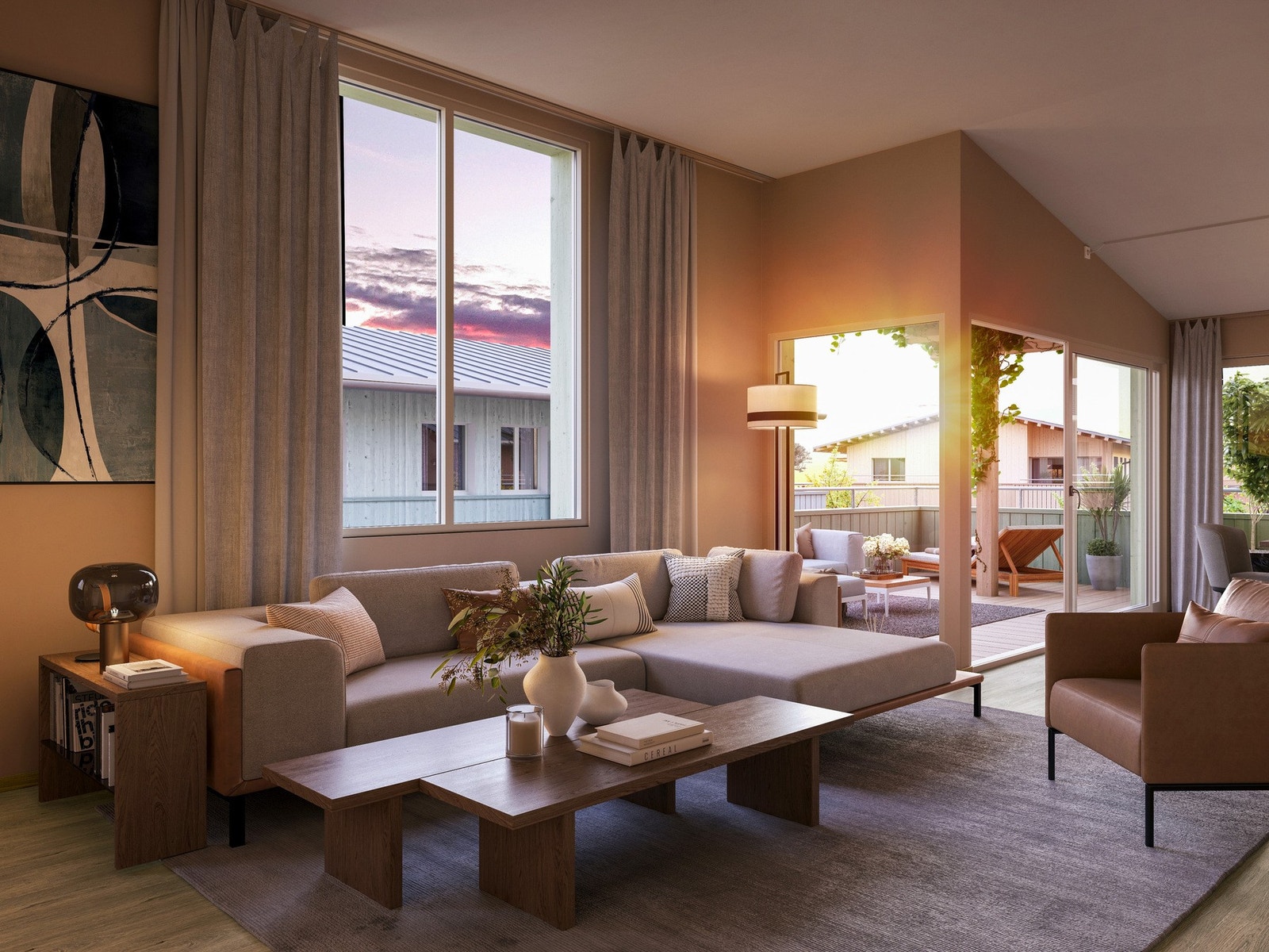 Illustrasjon fra en av toppleilighetene. Toppleilighetene får ekstra god takhøyde. Galleribilde