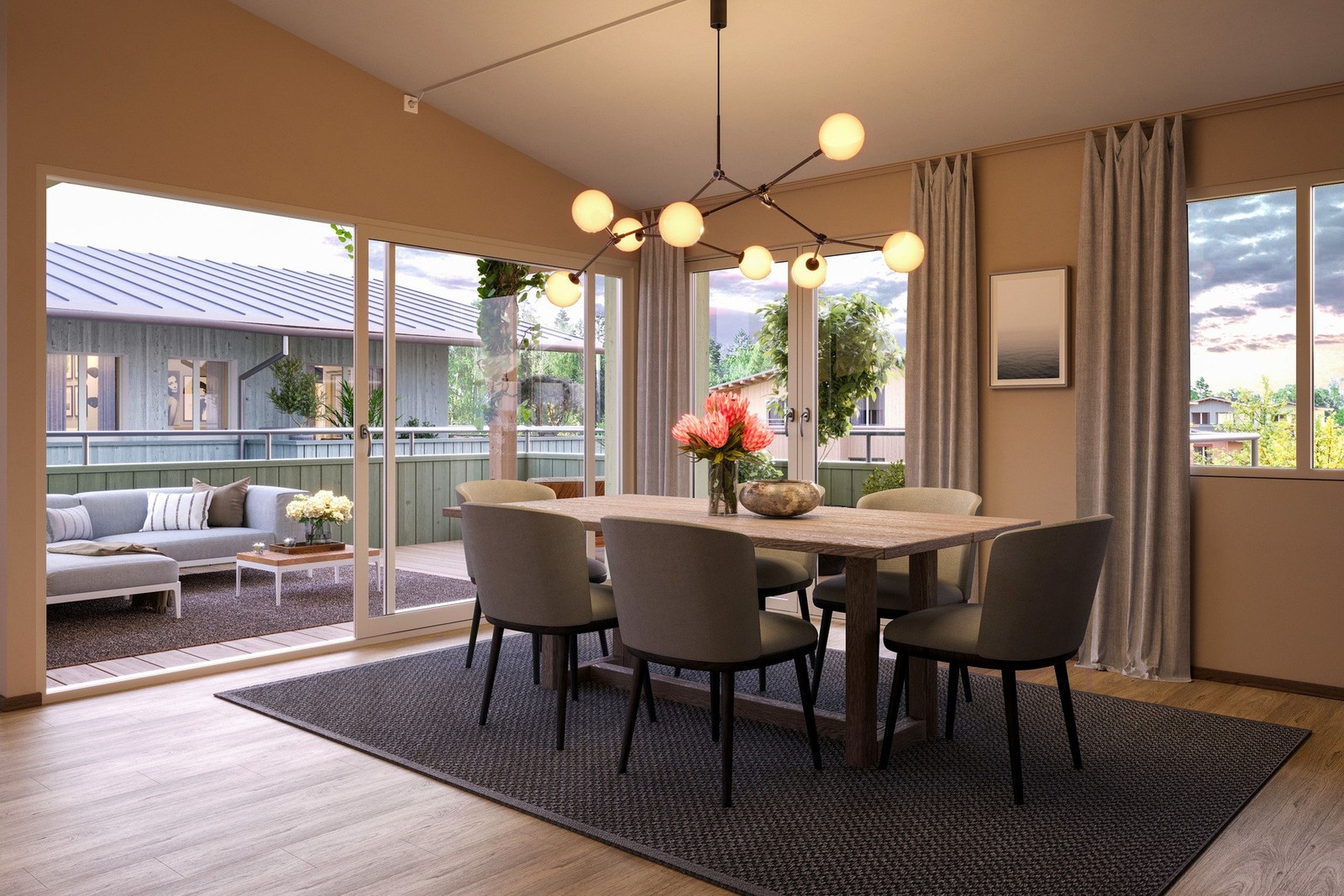 Illustrasjon av leilighet i interiørstilen Poulsson. Galleribilde