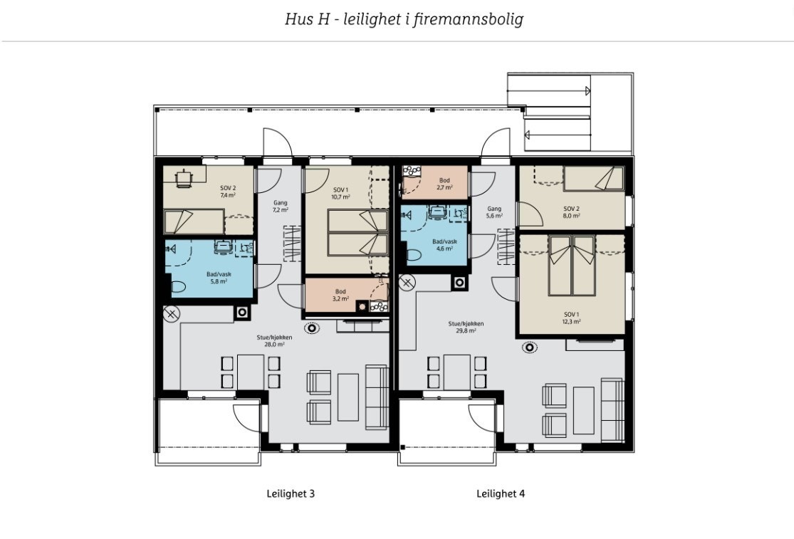 Plantegning leilighet 3 og 4 Galleribilde
