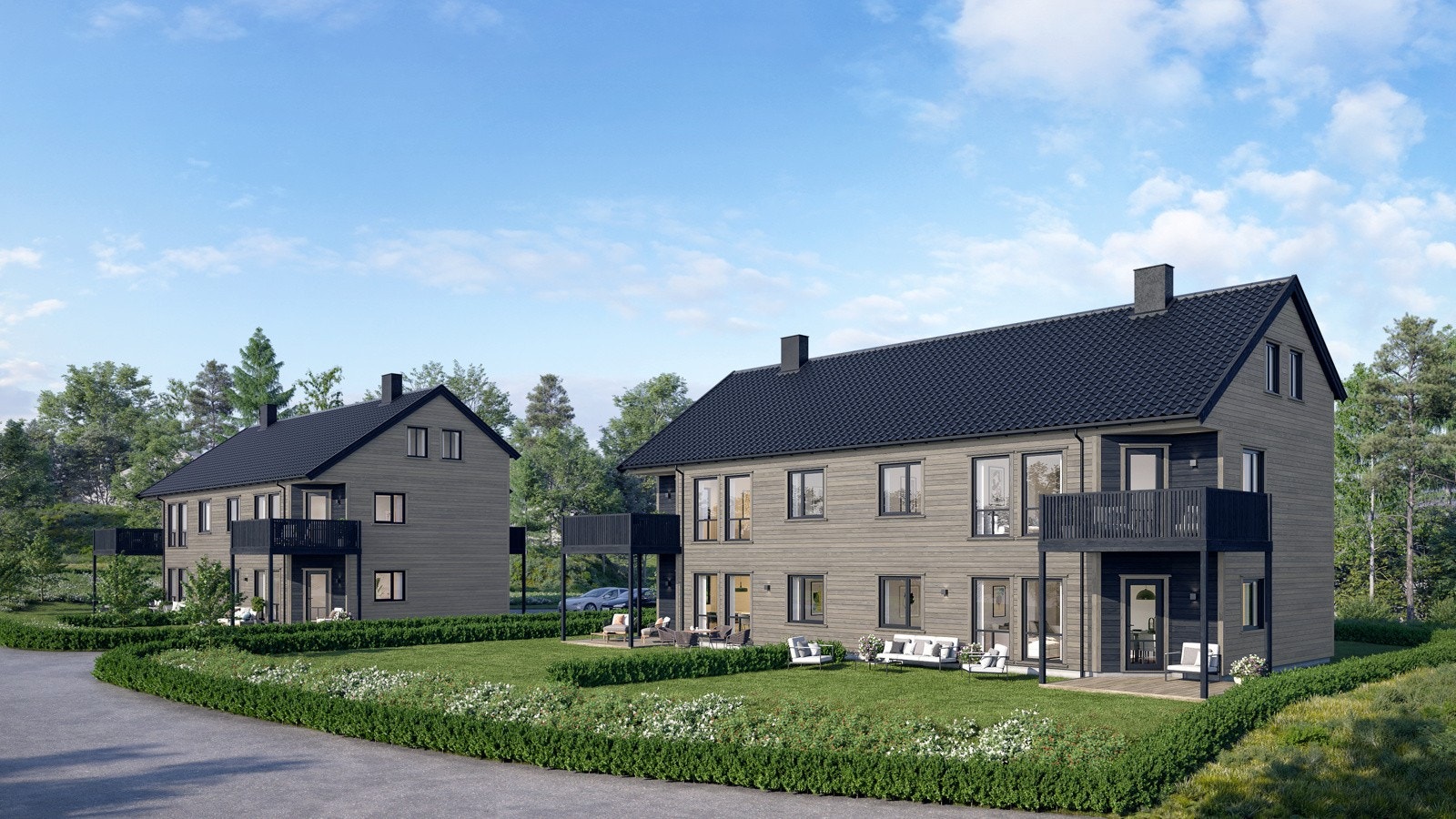 Byggetrinn 1 består av to firemannsboliger med god standard og solrike uteplasser. Leilighet i 2. etasje har mulighet for å innrede loft. Galleribilde