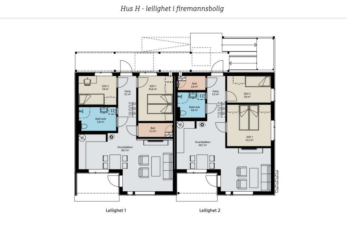 Plantegning leilighet 1 og 2 Galleribilde