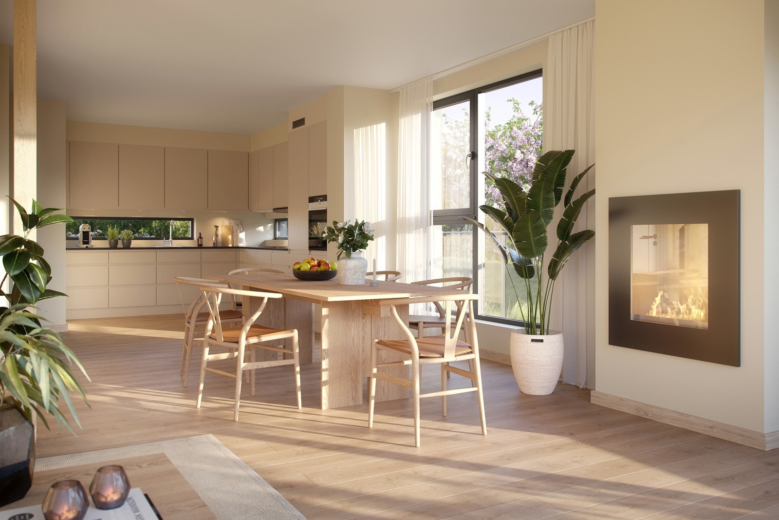 Kunstnerisk illustrasjon fra leilighet B101. Kjøkken i stilpakken Nordisk Galleribilde