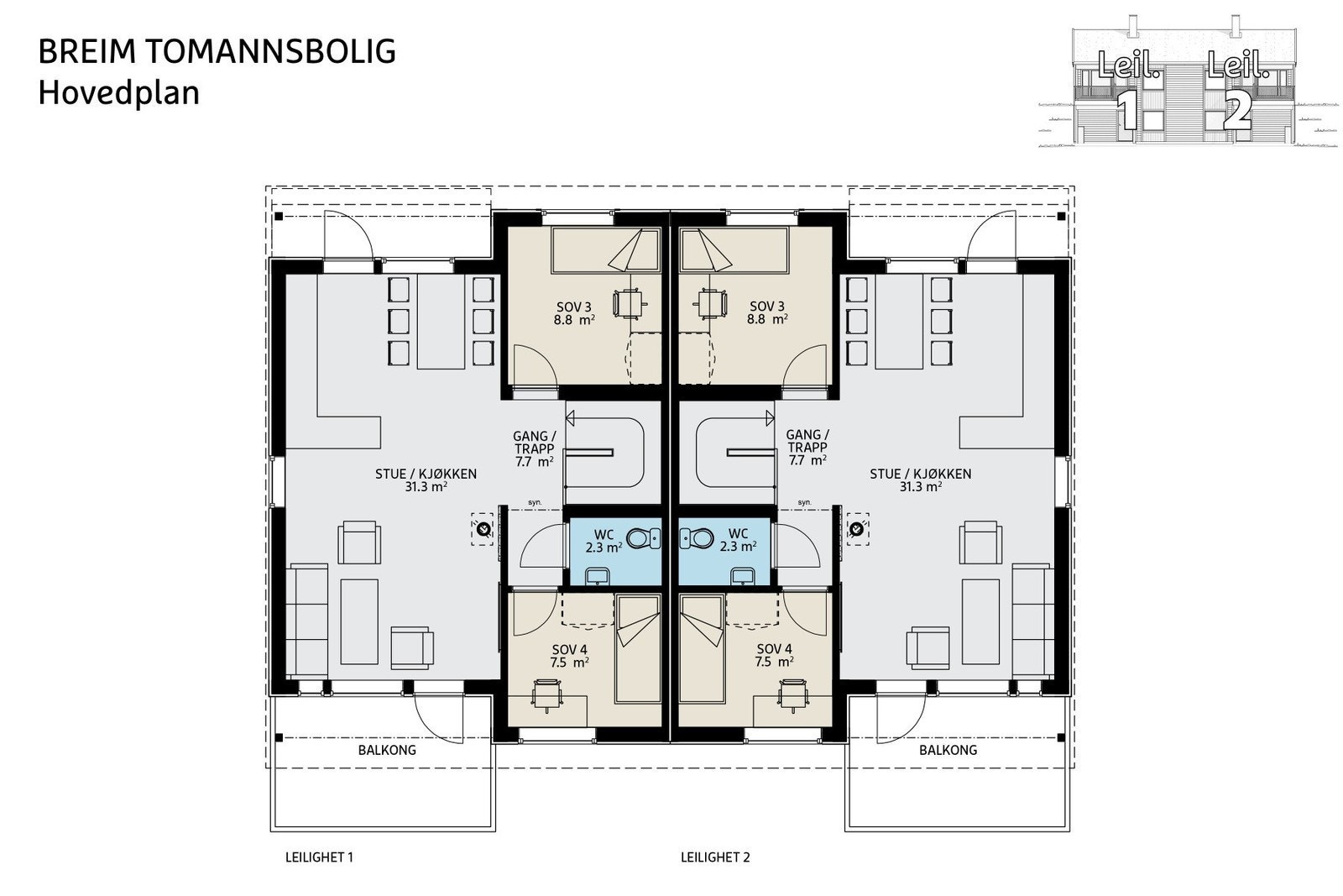 Plantegninger hovedplan (leilighet 1 er solgt) Galleribilde