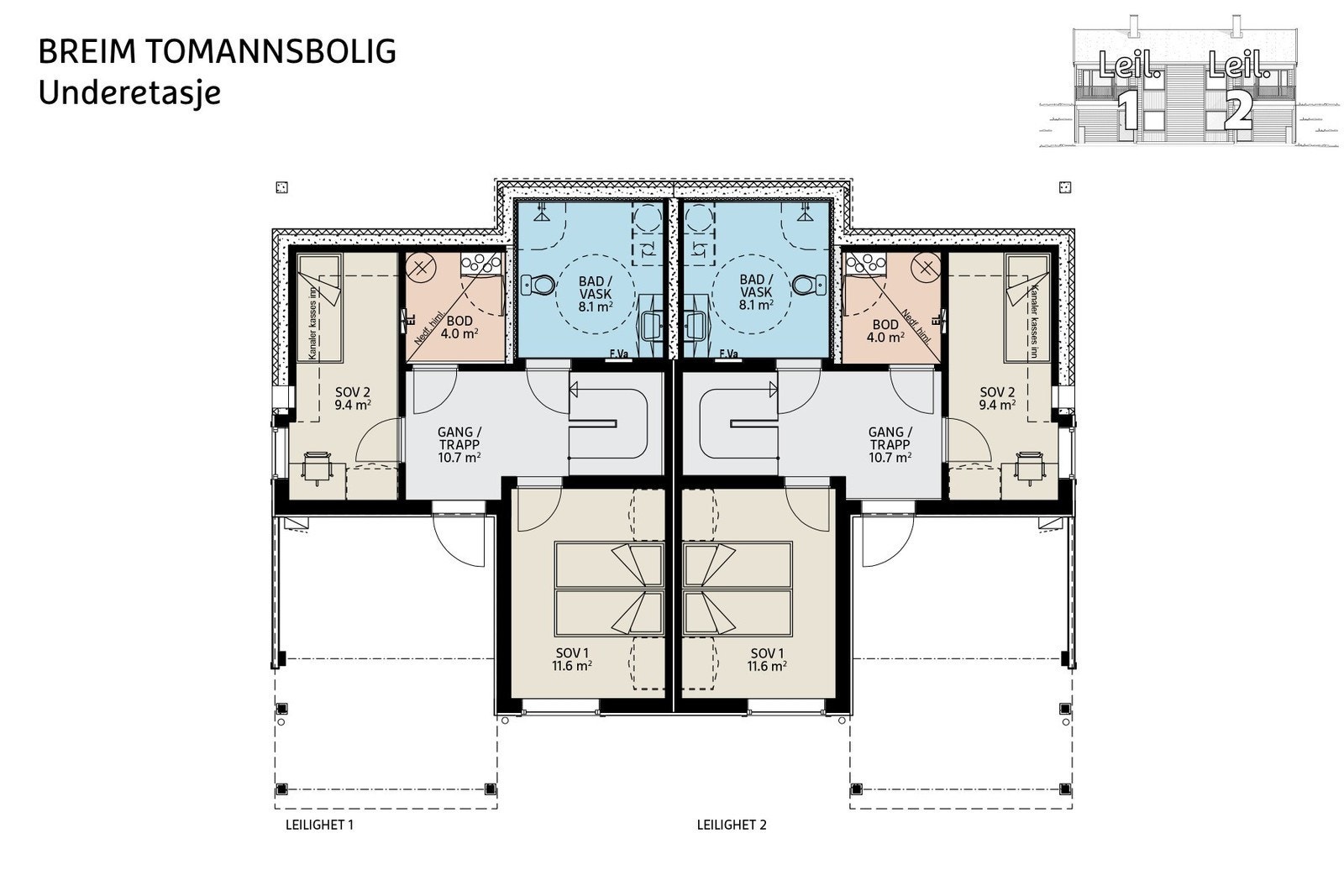 Plantegninger underetasje (leilighet 1 er solgt) Galleribilde