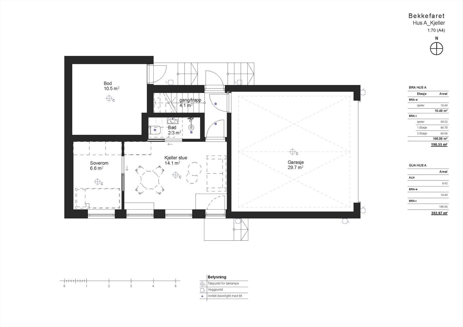Salgstegning HUS A, kjelleretasje. Galleribilde