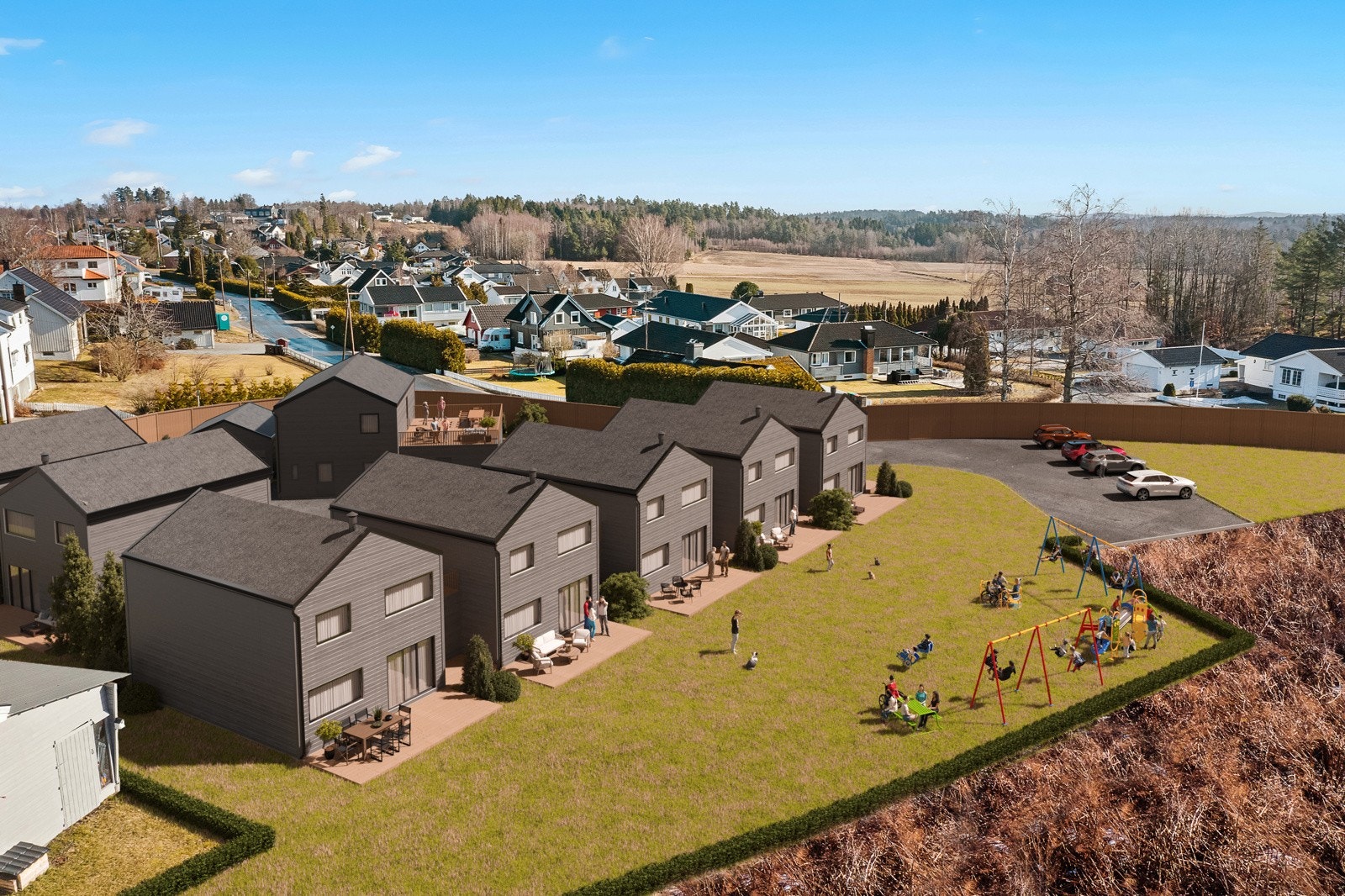 Eiendommene blir solrike og beliggende inn mot marka. Galleribilde