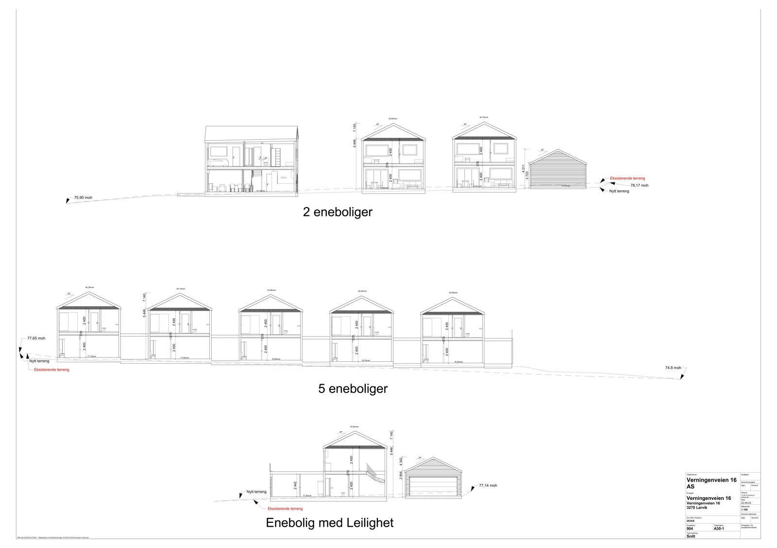 Byggetegning: Snitt alle boliger Galleribilde