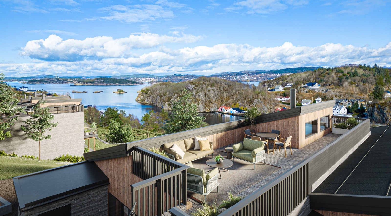 Alle rekkehus får egen takterrasse med strålende sol-og utsiktsforhold! Illustrasjons bilde Galleribilde