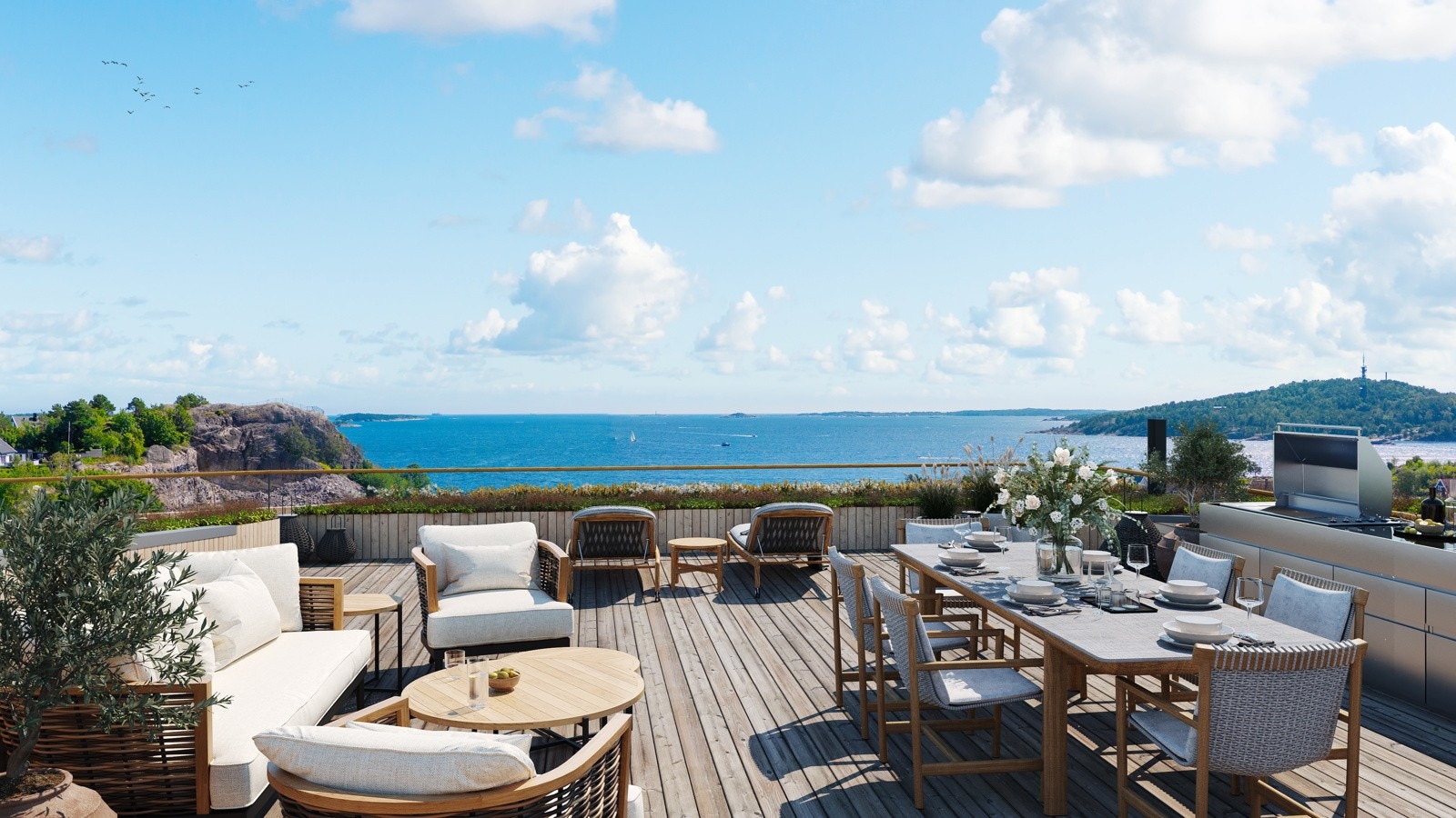 Annimert bilde fra den store egne takterrassen med drømmeutsikt Galleribilde