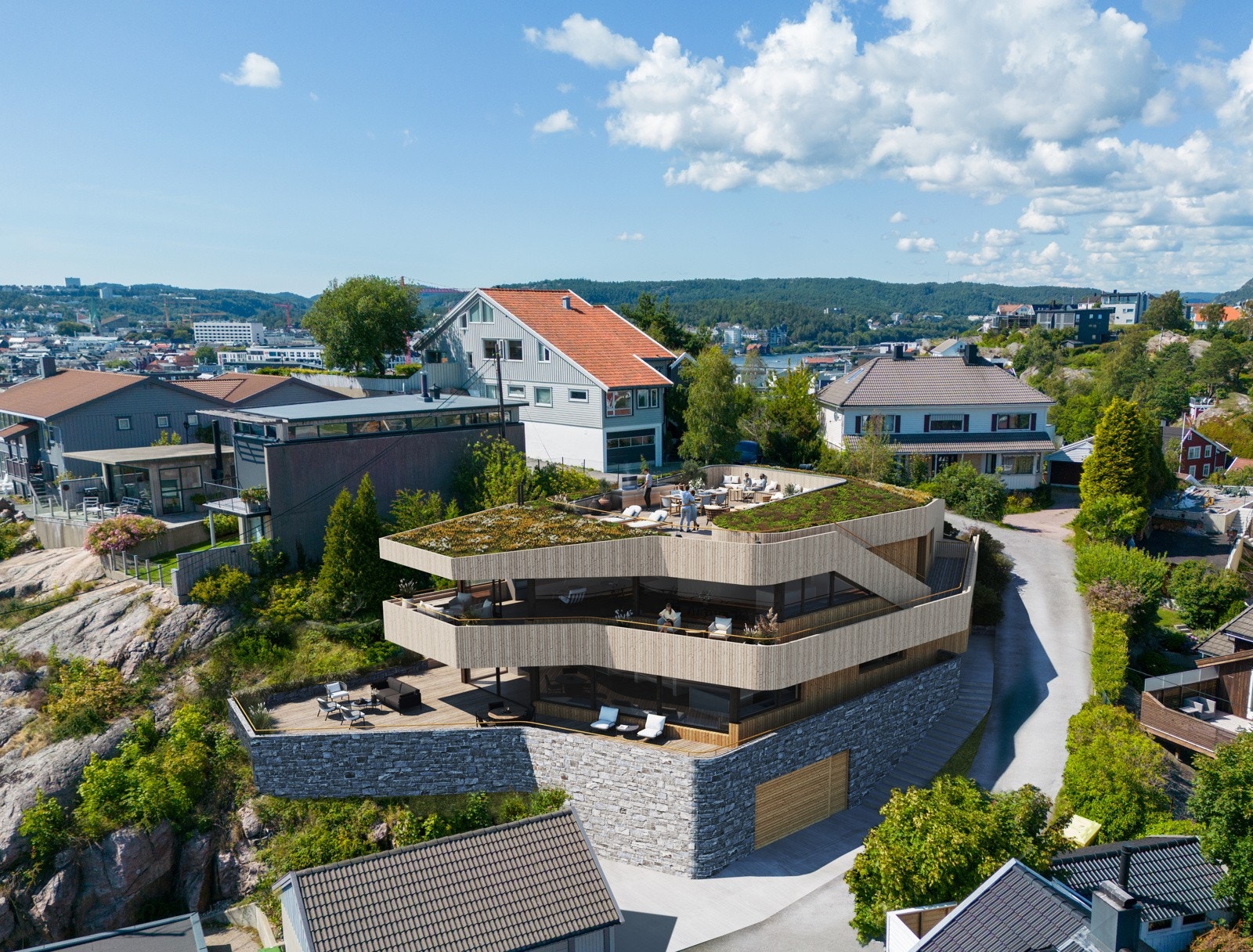 Annimert bilde av bygget plassert inn på tomten Galleribilde