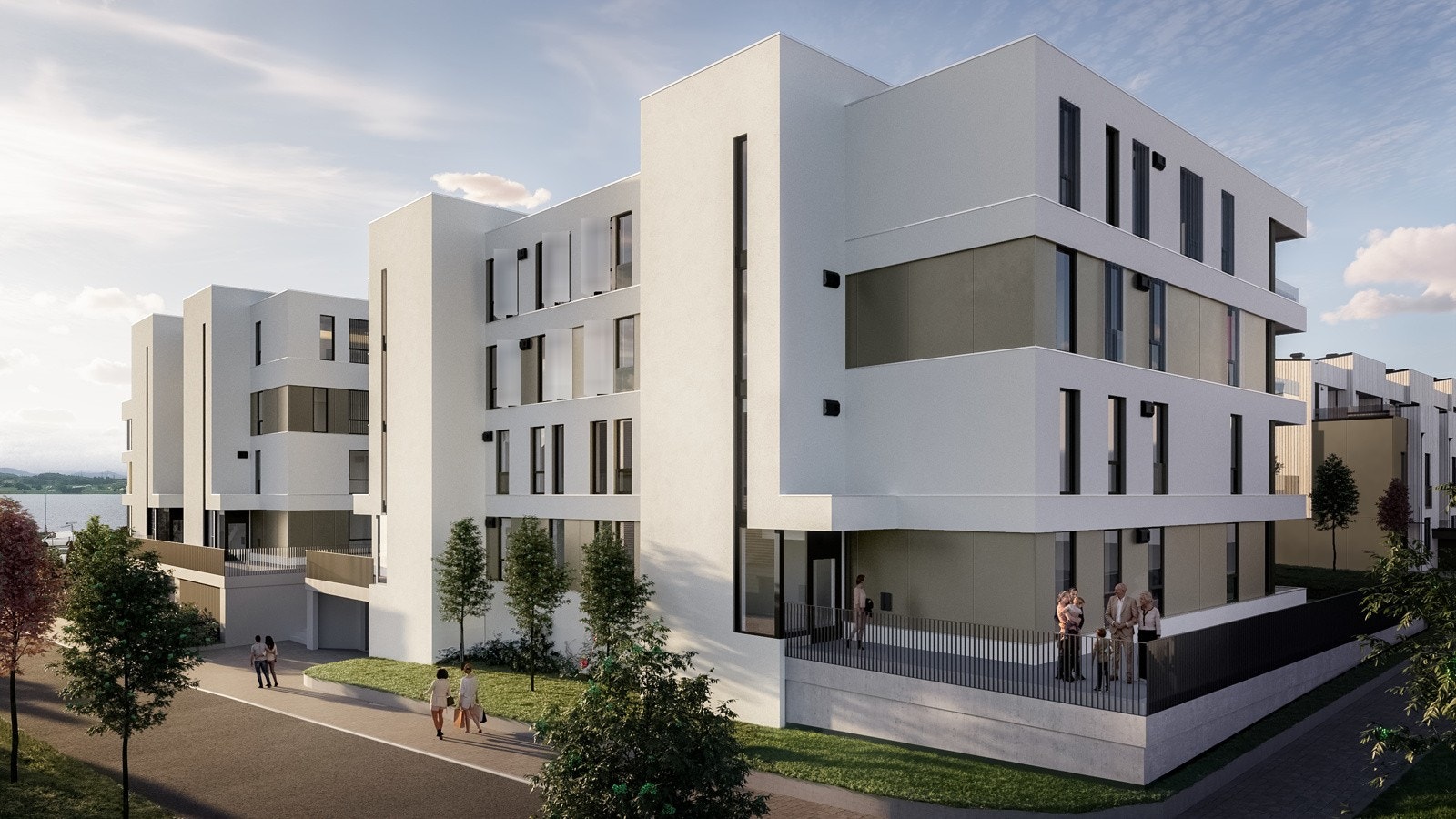 Hafrsby har bilfrie tun, med boder og p-plass for bil og sykler i garasjeanlegg under bakken. Ankomsten er fra Kompani Linges vei. Du parkerer og tar heisen eller trappene til leiligheten din. Galleribilde