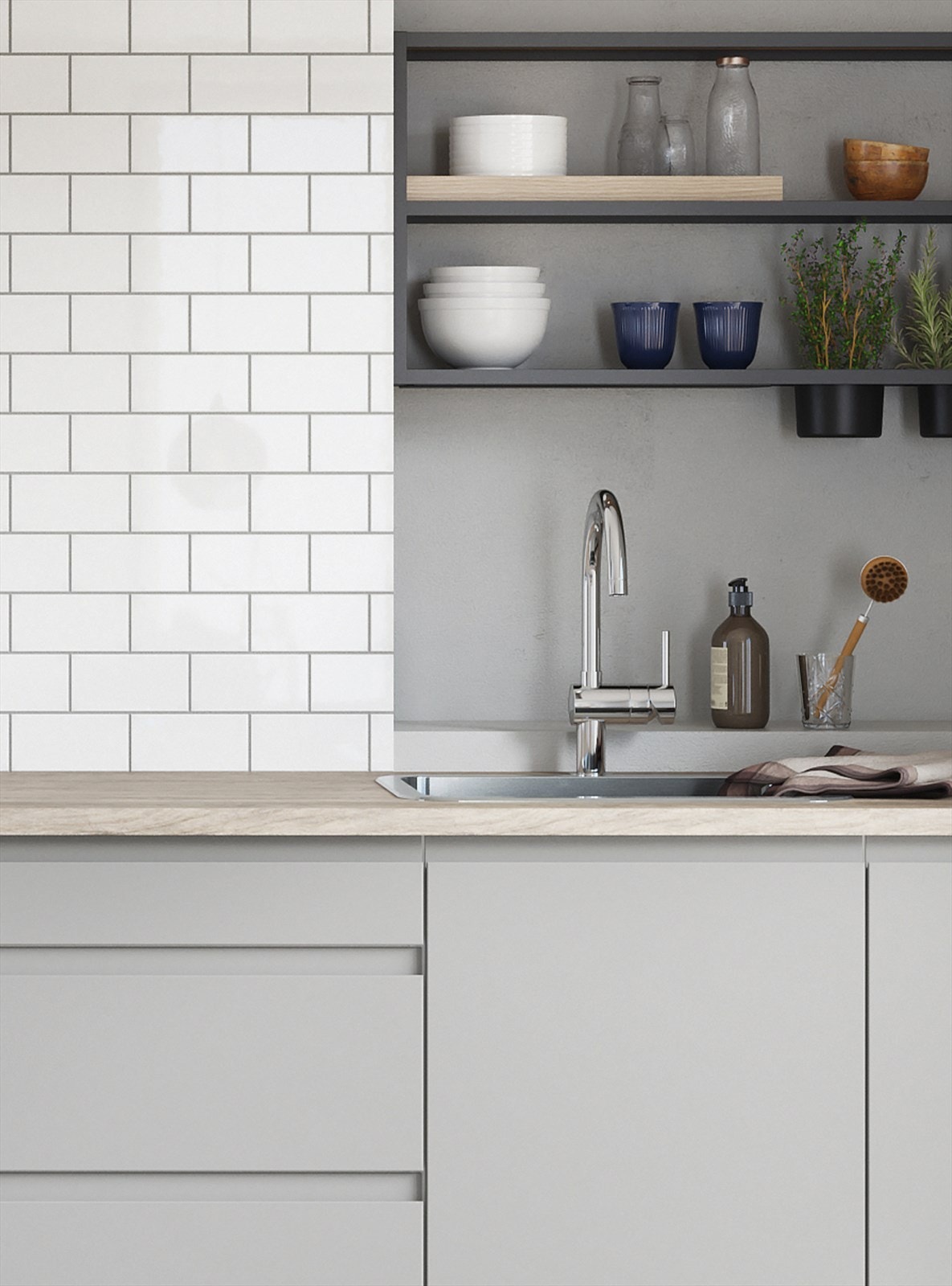 Kjøkken fra HTH - Katalogbilde fra HTH som viser kjøkkenfronten Next i fargen hvit. Galleribilde