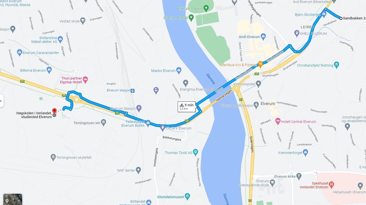 Avstand til høgskole området - Terningen Galleribilde