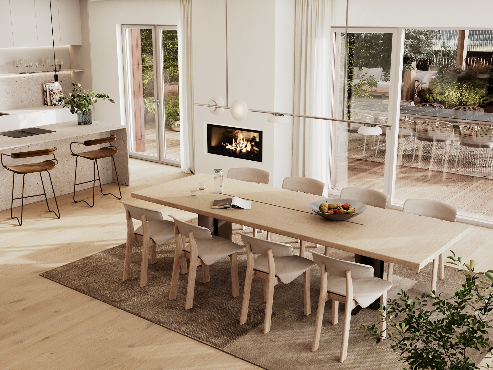 Her kan man enkelt innrede med stort spisebord, perfekt for store sammenkomster. Dette er en illustrasjon, og avvik kan forekomme. Galleribilde