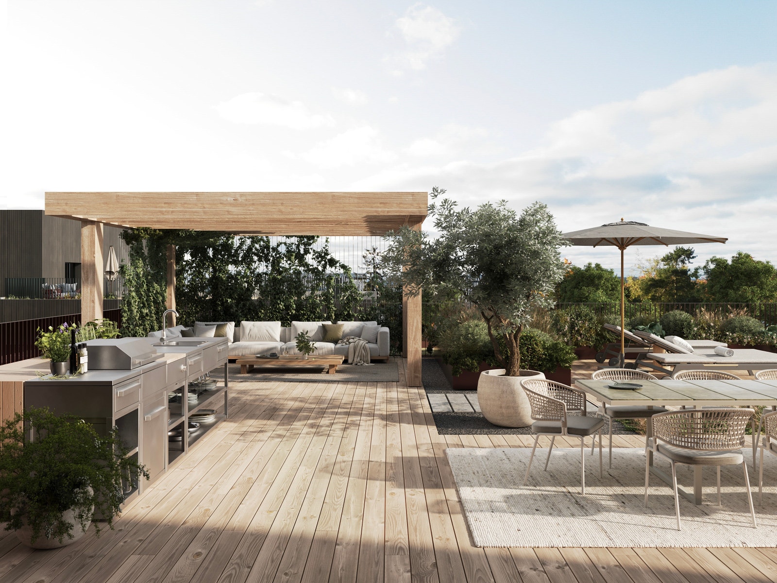 Denne store toppleilighet har vinduer på alle sider og to store takterrasser på ca. 147 og 129 kvm. Dette er en illustrasjon, og avvik kan forekomme. Galleribilde