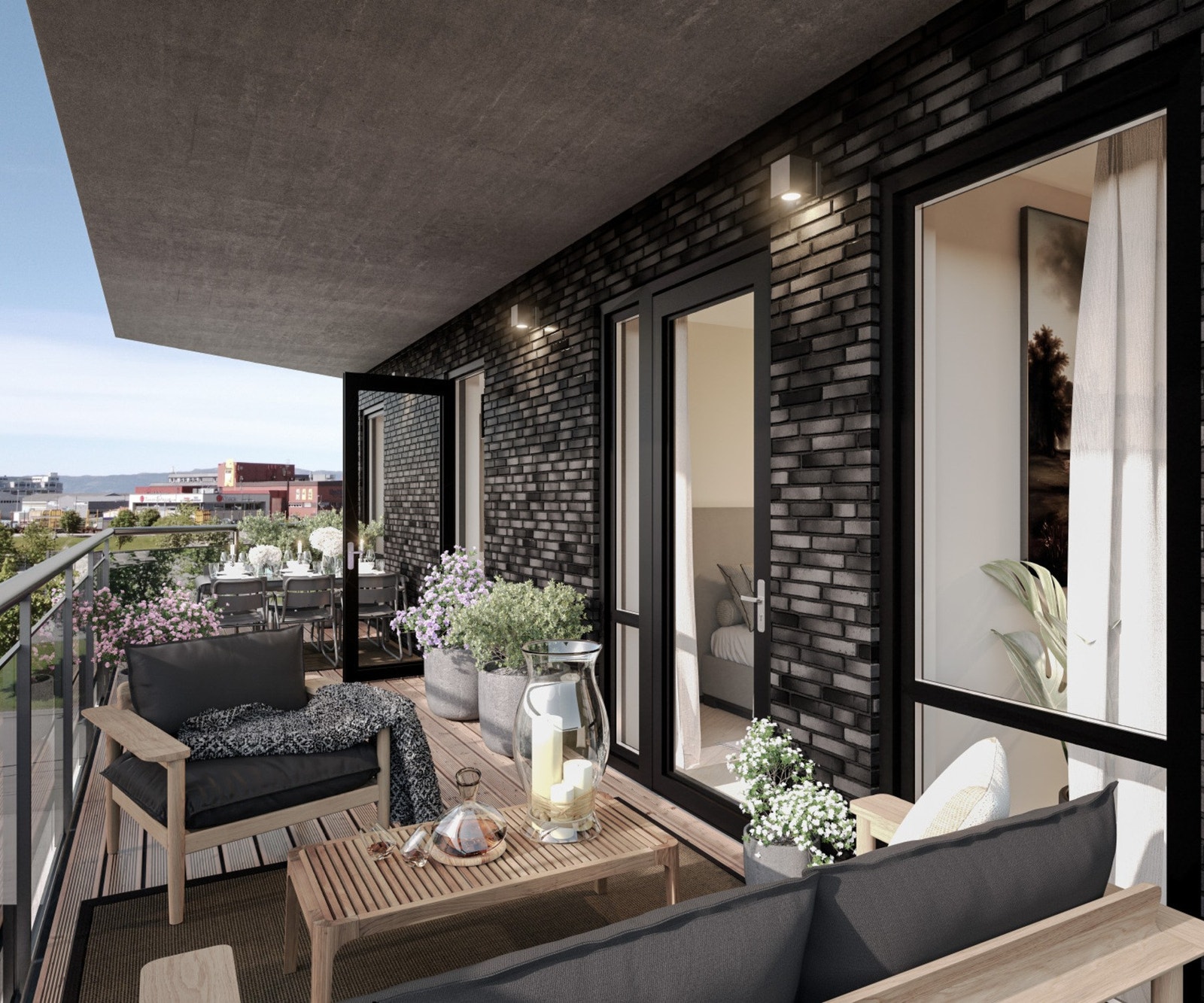 Leiligheten har en privat vestvendt balkong på ca. 15 kvm. I tillegg blir det opparbeidet et flott takterrasse felles for beboerne. Illustrasjon, avvik vil forekomme. Galleribilde