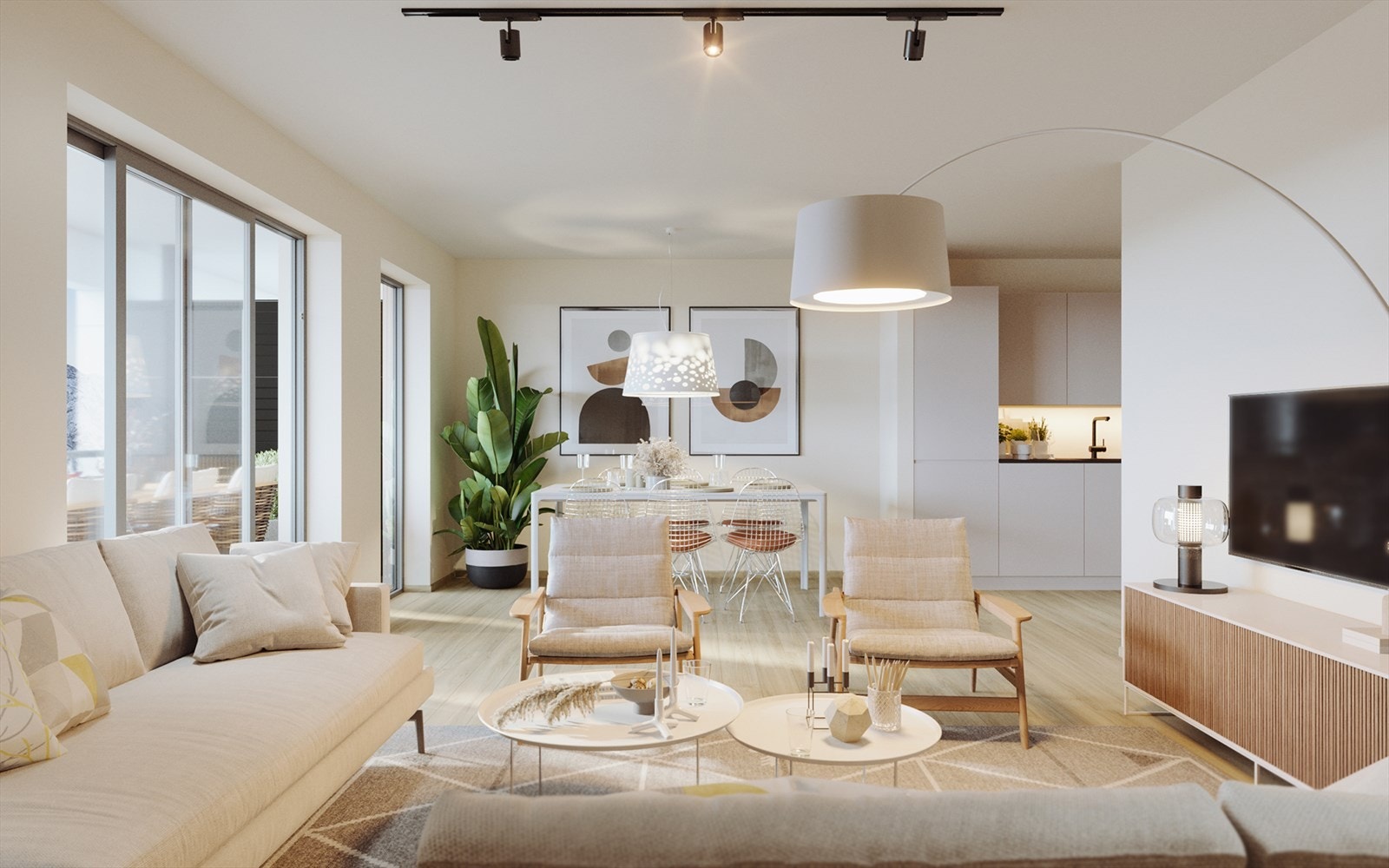 Kjøkkeninnredning fra Epoq hvor man som standard kan velge mellom fargene "Sage" eller "Sand". Integrerte hvitevarer og nedfelt ventilator i koketopp er noe av det som kan nevnes. Galleribilde