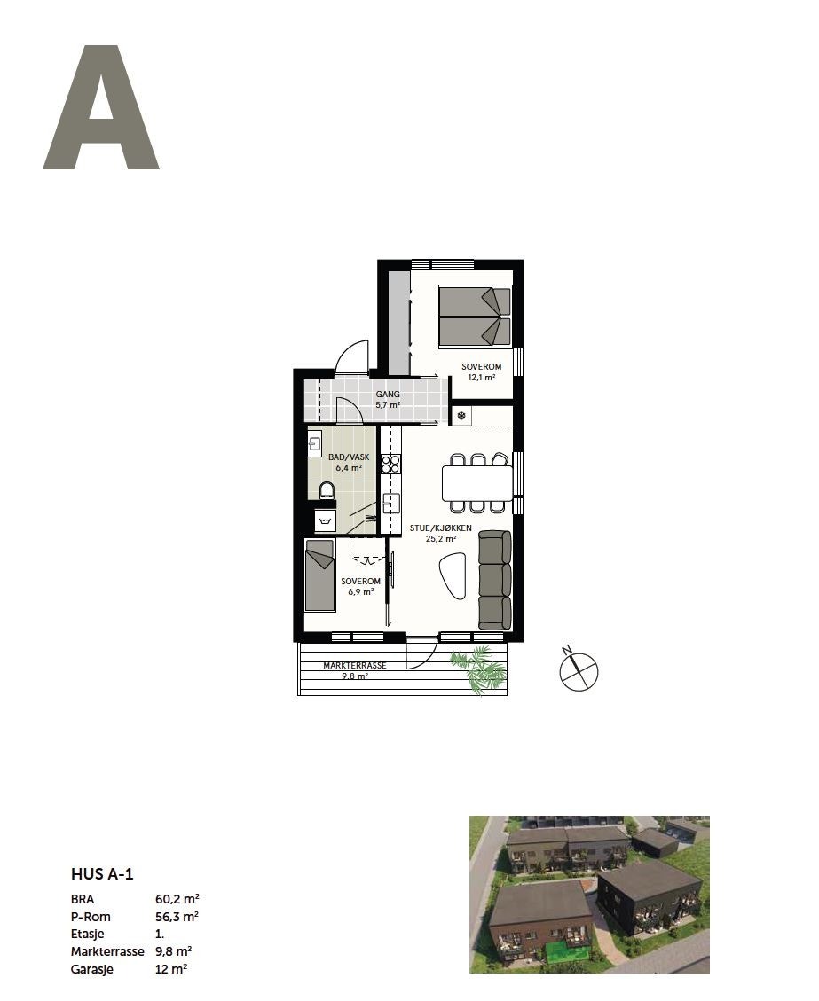Leilighet A 1. plantegning. Galleribilde